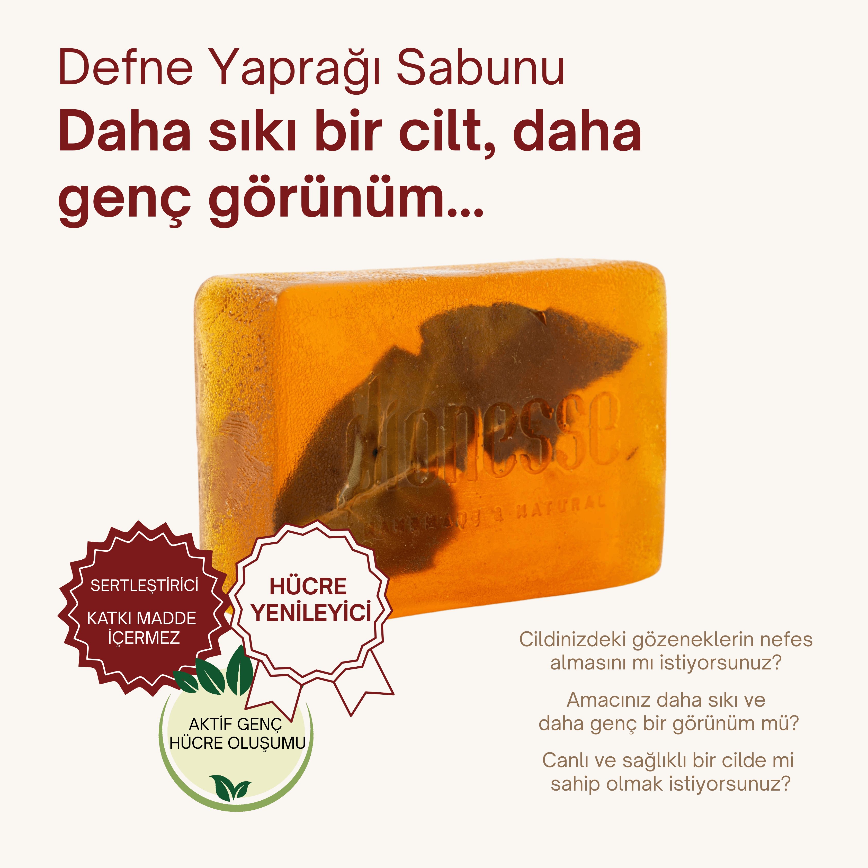 Doğal Defne Yaprağı Sabunu 120 gr | Hücre Yenileyici, Gözenek Açıcı ve Kepek Önleyici Katı Şampuan ve Cilt Sabunu