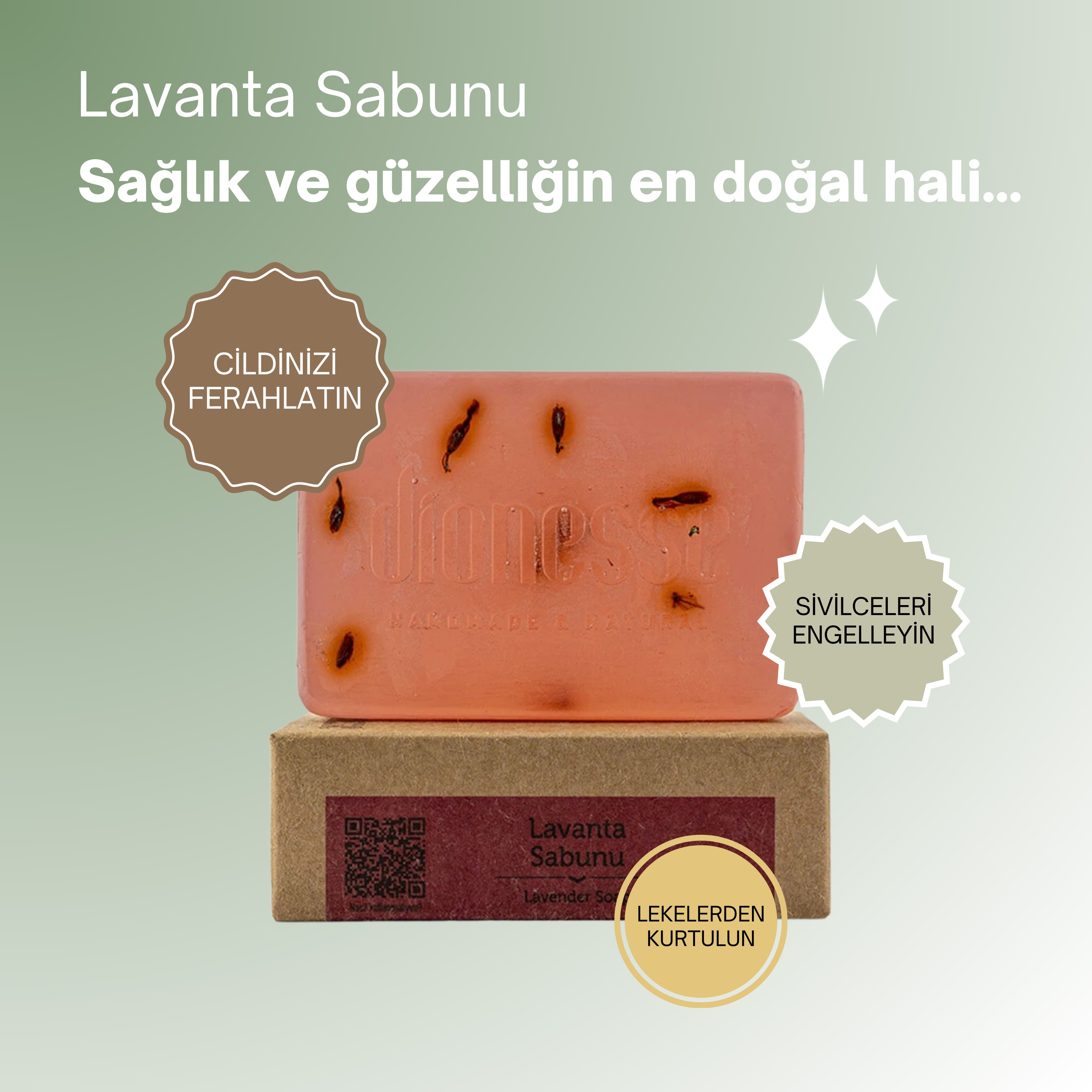 Doğal Lavanta Sabunu 120 gr - Katı Şampuan ve Cilt Sabunu, Akne ve Cilt Lekelerine Karşı Etkili