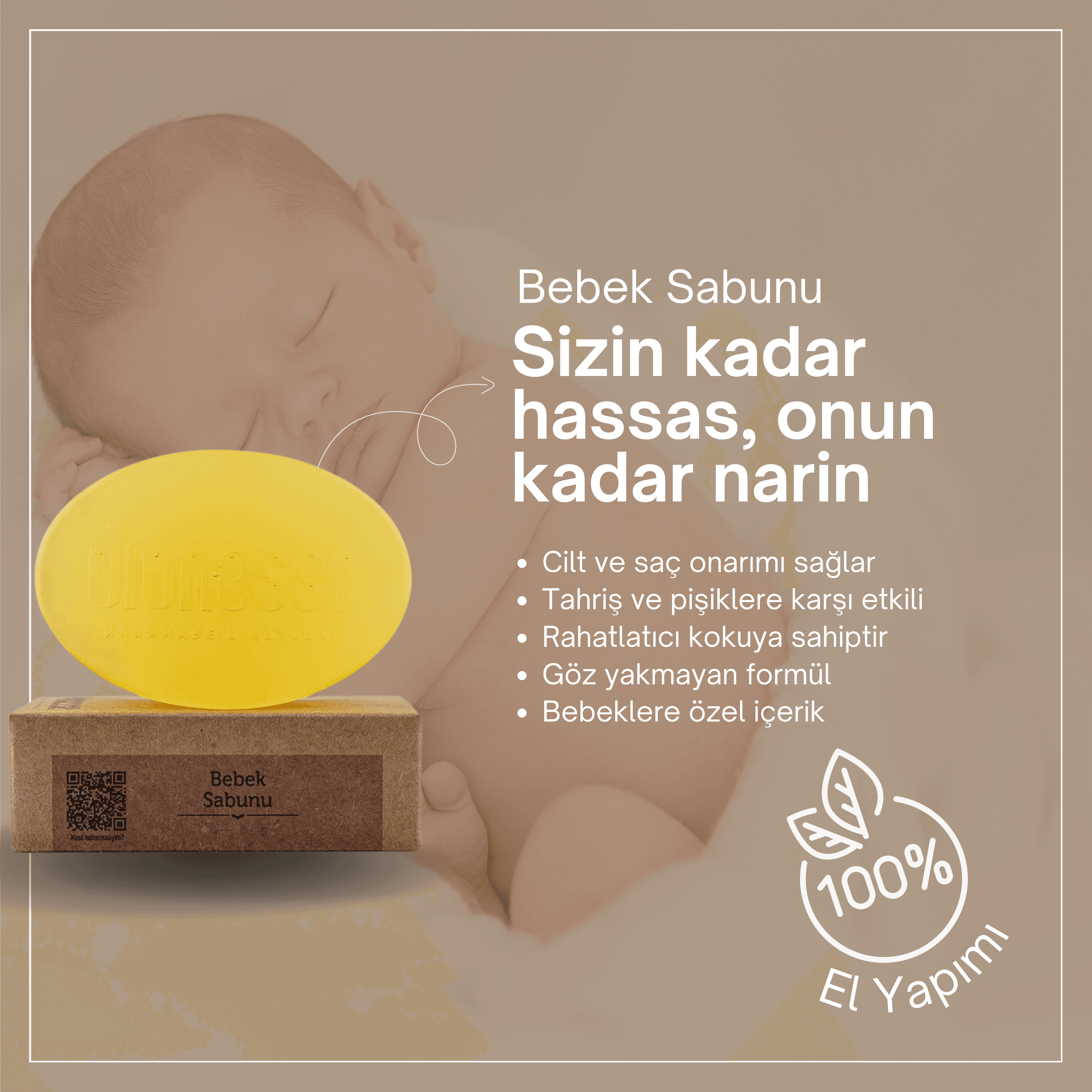 %100 Doğal Bebek Sabunu 90 gr - Bitkisel Gliserin, Doğal Yağlar ile Bebeğiniz İçin Saç ve Vücut Temizleyici Sabun