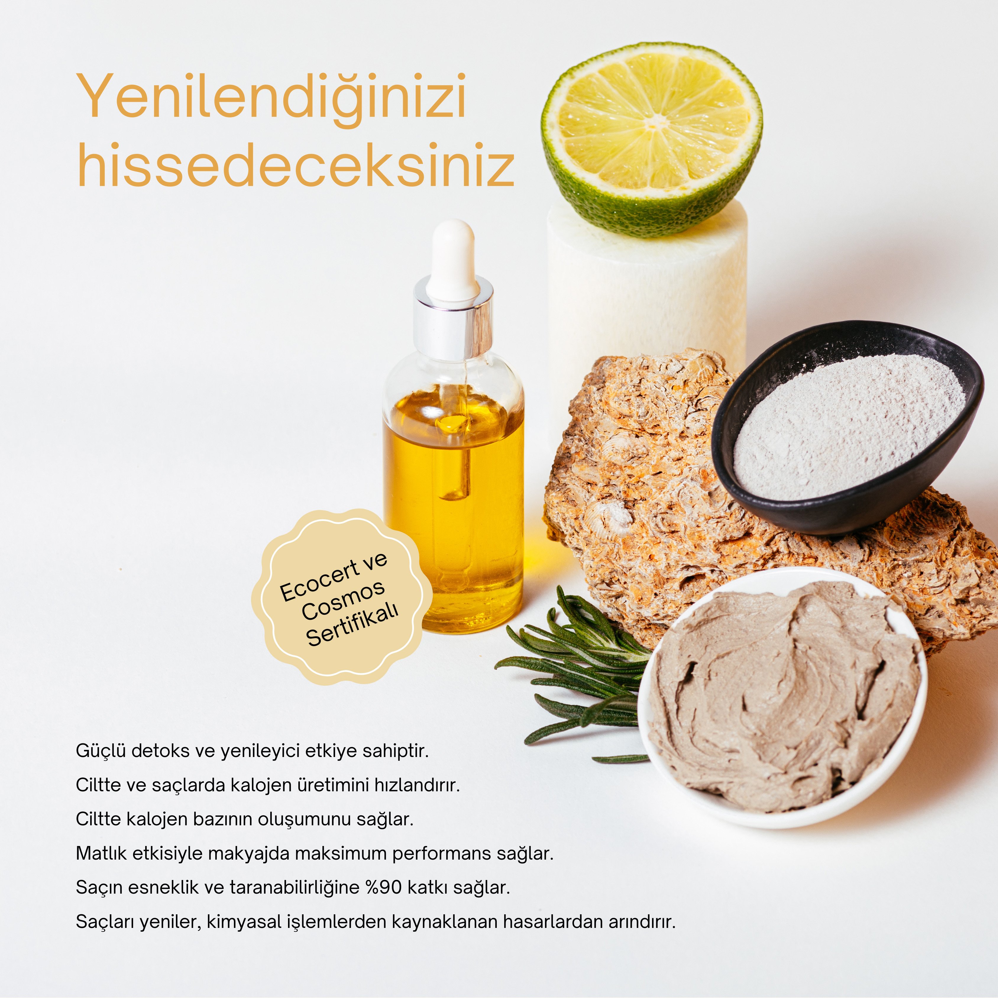 Kolajen Detoks Sarı Kil 100 gr | Kolajen Üretimini Destekleyen, Saç ve Cilt Yenileyici Doğal Maske