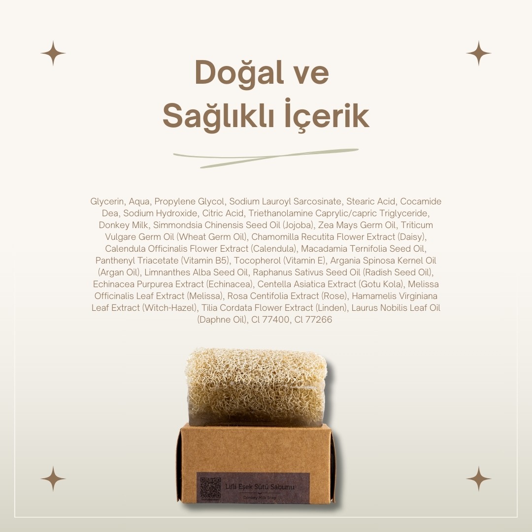Doğal Kabak Lifli Eşek Sütü Sabunu 130 gr - Lekelere Karşı Etkili, Hücre Yenileyici El Yapımı Yüz, Vücut ve Saç Sabunu