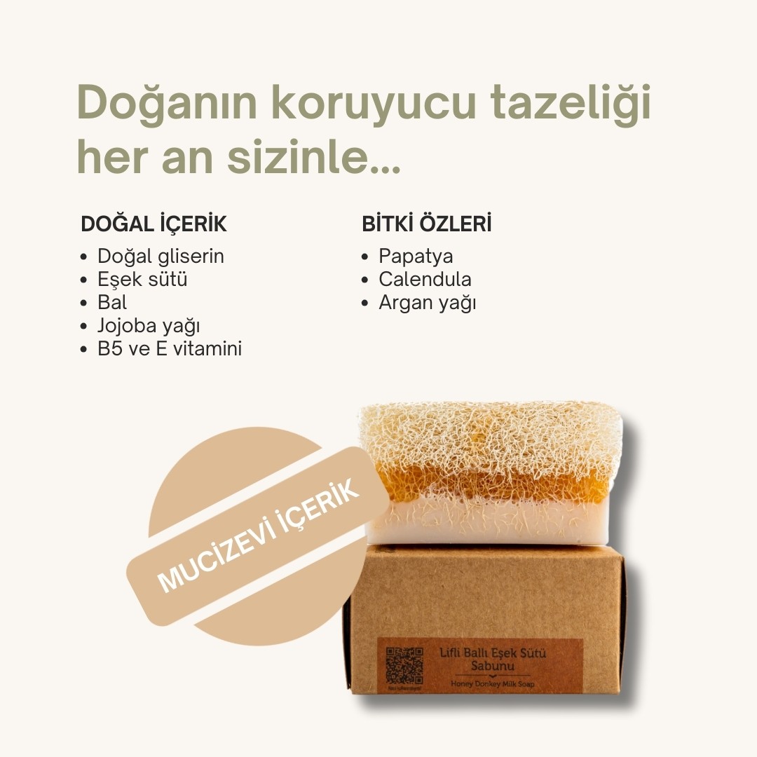 2'li Doğal Kabak Lifli Ballı Eşek Sütü Sabunu 130 gr - Doğal Bal ve Kabak Lifi ile Zenginleştirilmiş, Cildi Besleyen ve Sıkılaştıran %100 El Yapımı Sabun