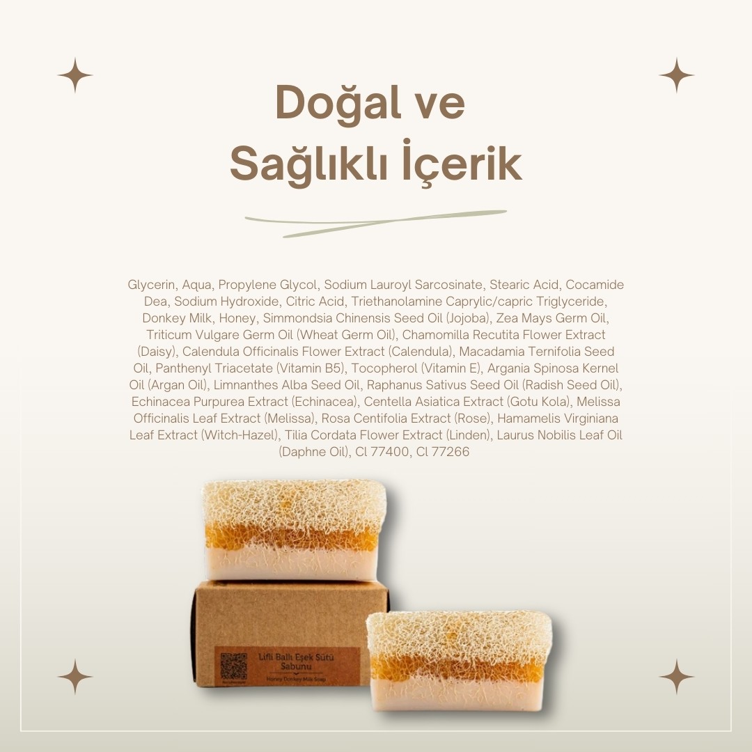 2'li Doğal Kabak Lifli Ballı Eşek Sütü Sabunu 130 gr - Doğal Bal ve Kabak Lifi ile Zenginleştirilmiş, Cildi Besleyen ve Sıkılaştıran %100 El Yapımı Sabun