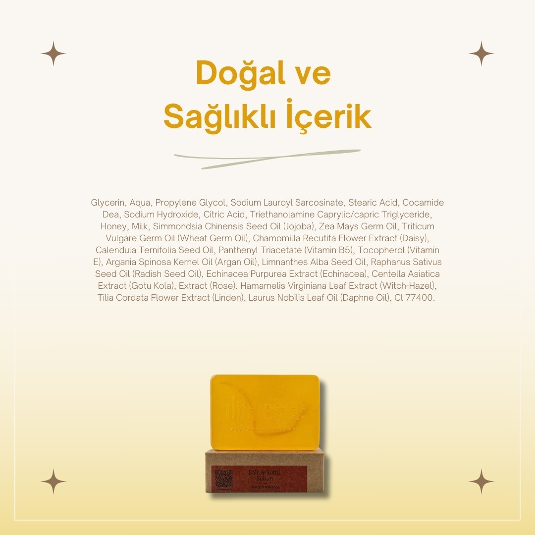 Doğal Ballı Sütlü Sabun 120 gr - Nemlendirici ve Sıkılaştırıcı Etkili Doğal Sabun, Ballı ve Sütlü Formül, Çatlamış Kılcallara ve Kızarıklıklara Karşı