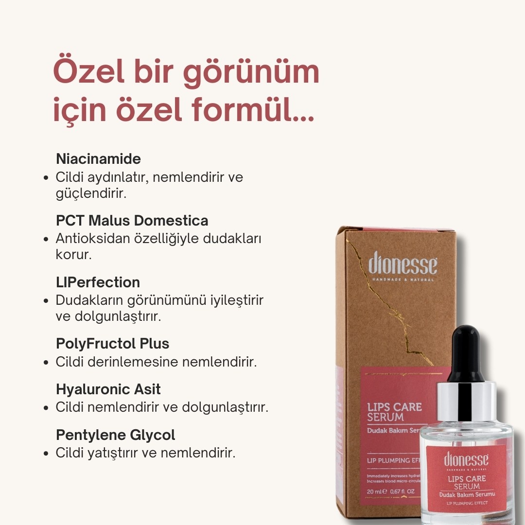 Dudak Bakım Serumu 20 ml - Anında Dolgunluk, Uzun Süreli Nemlendirme, Doğal ve Sağlıklı Dudak Bakımı