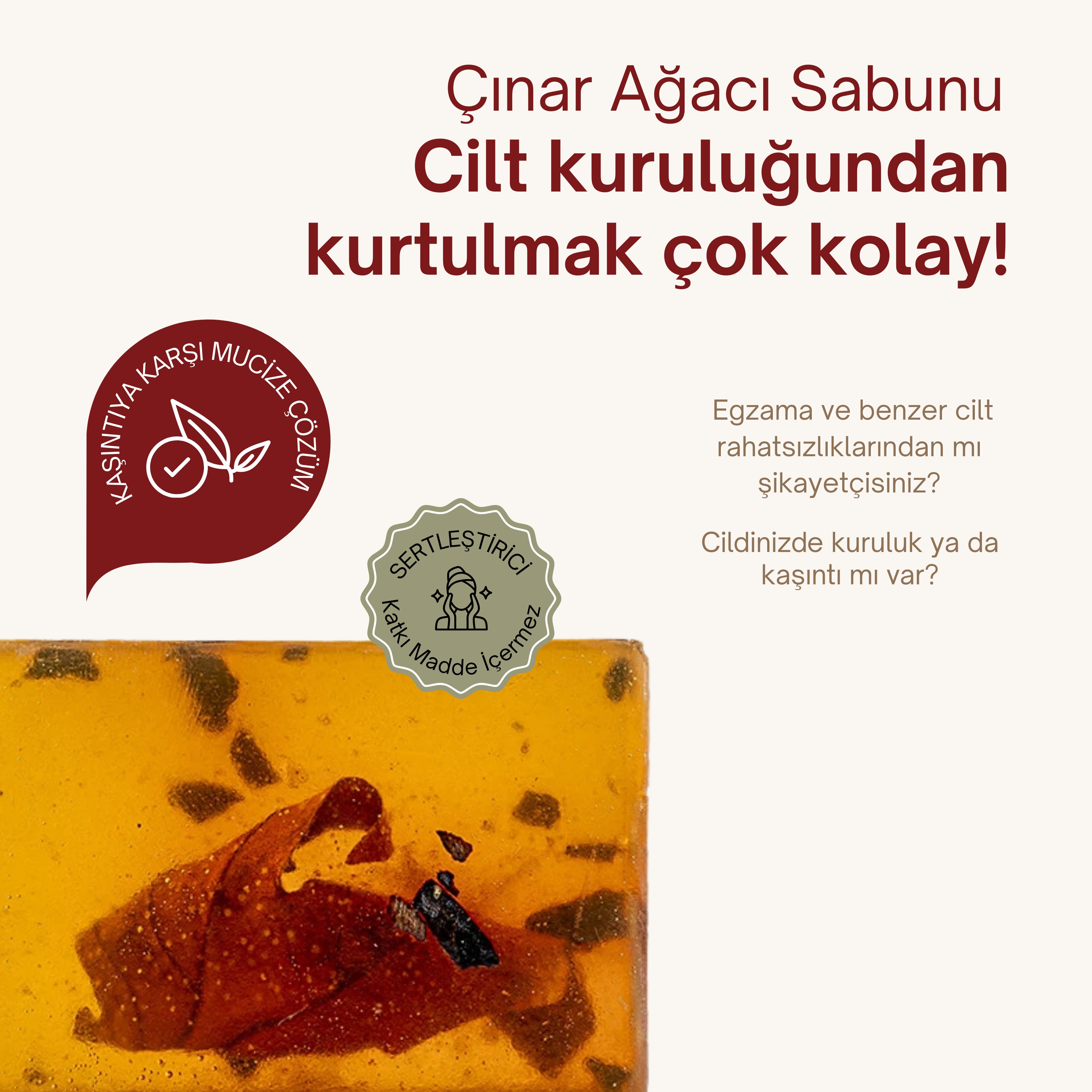 Doğal Çınar Ağacı Sabunu 120 gr - Egzama ve Kaşıntıya Karşı Doğal Çözüm, Cilt Kuruluğunu Giderici El Yapımı Sabun