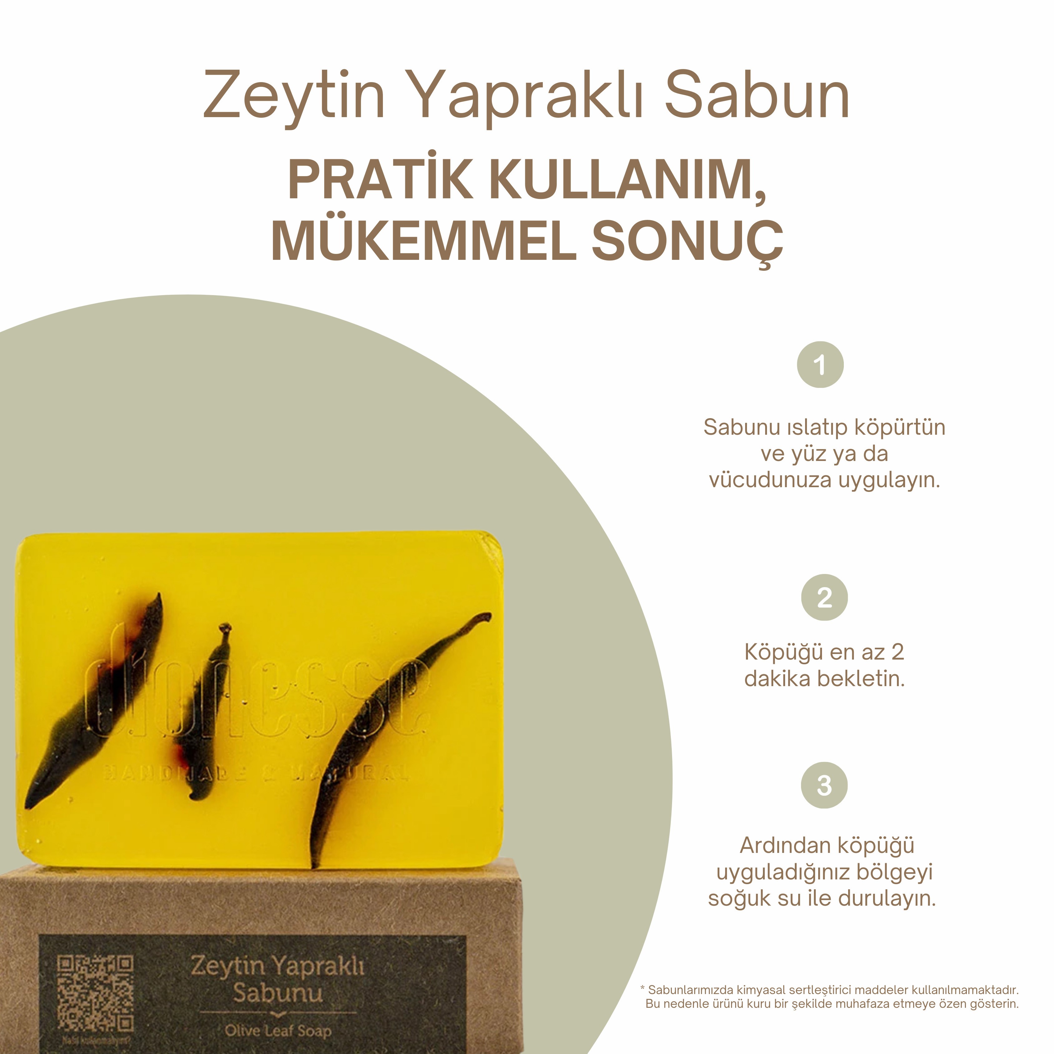 Doğal Zeytin Yapraklı Sabun 120 gr | Hassas ve Kuru Ciltler İçin Makyaj Temizleyici, Akne ve Leke Karşıtı Etkili El Yapımı Sabun