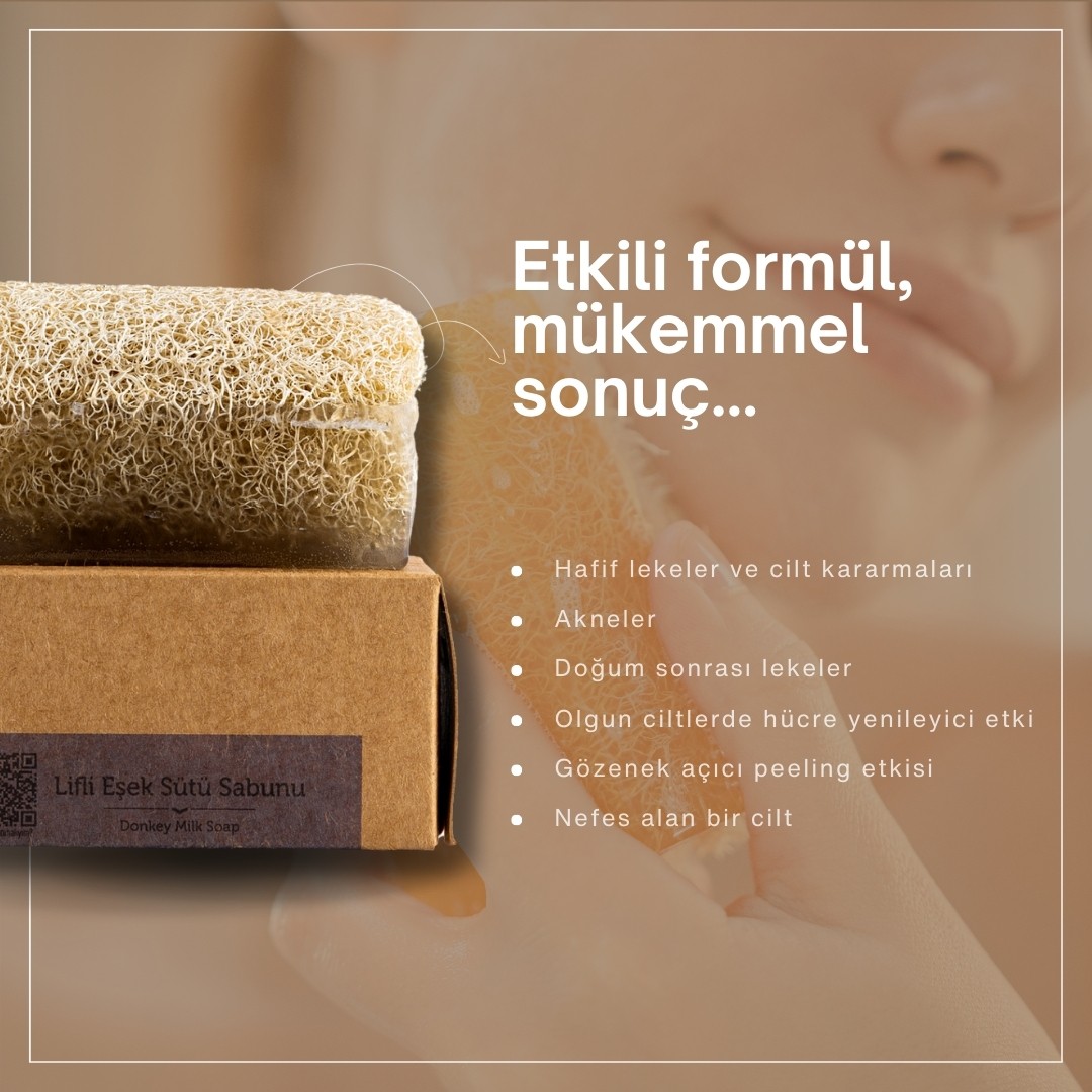 Doğal Kabak Lifli Eşek Sütü Sabunu 130 gr - Lekelere Karşı Etkili, Hücre Yenileyici El Yapımı Yüz, Vücut ve Saç Sabunu
