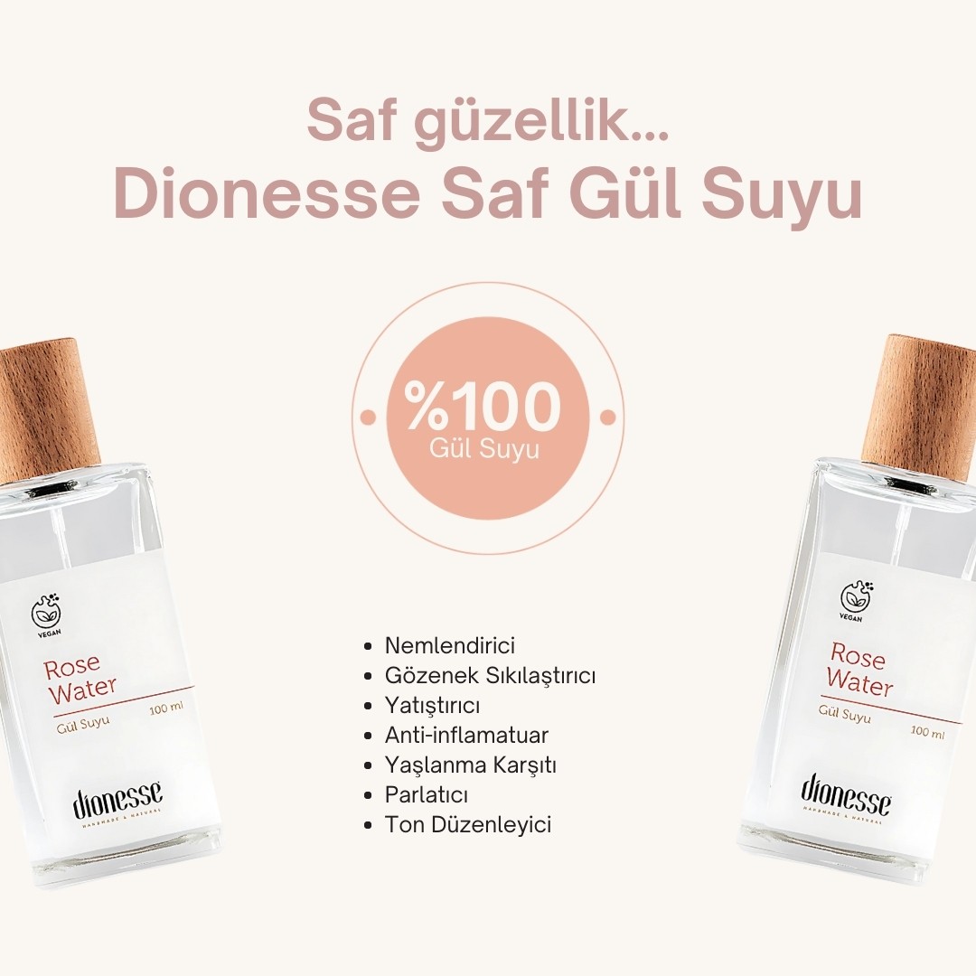Saf Gül Suyu 100 ml - %100 Doğal Yüz Toniği, Gül Suyu ile Gözenek Sıkılaştırıcı ve Nemlendirici Bakım