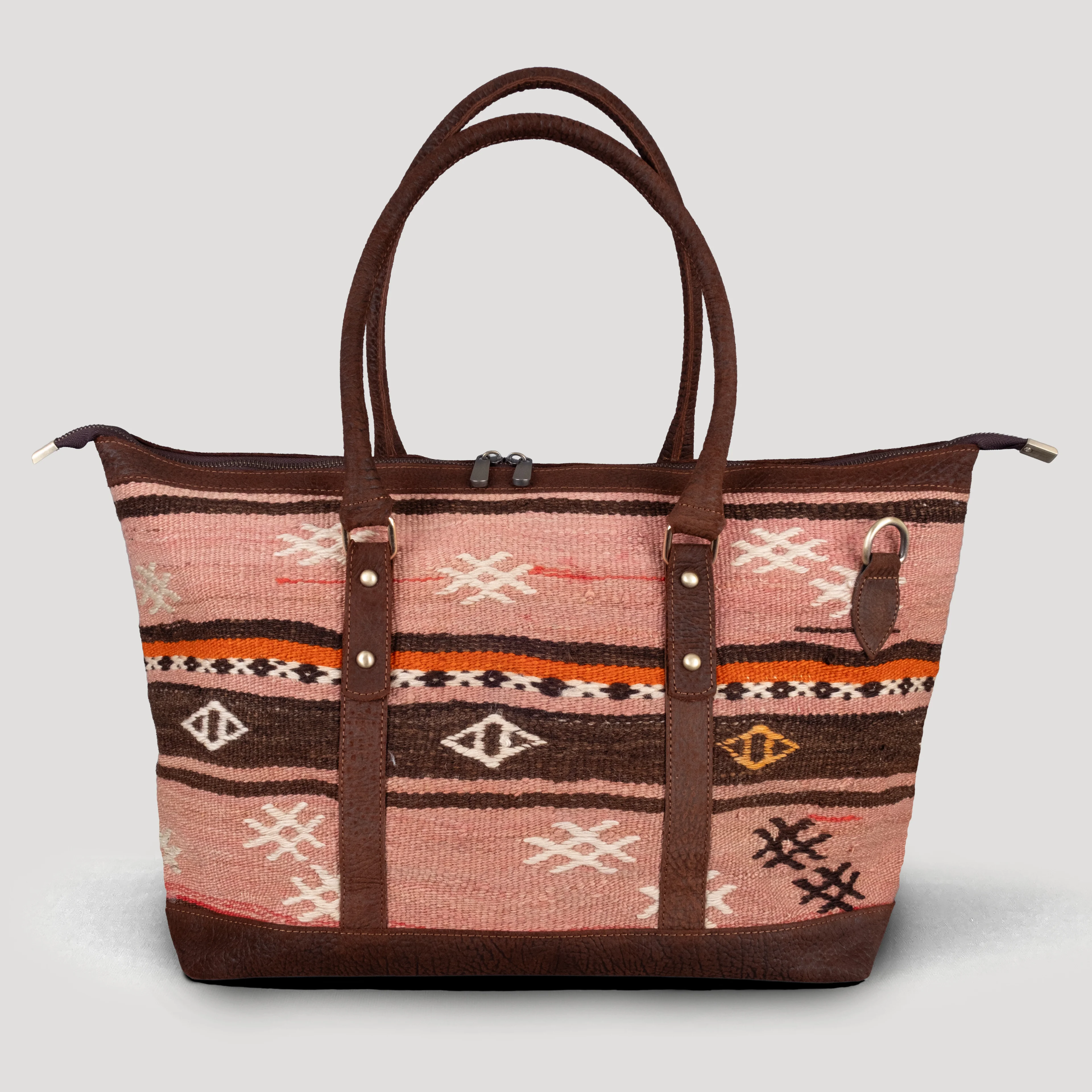 Fuse Uzun Sap Weekender El Yapımı Boho Çanta, Antika Kilim Unisex Duffel Çanta