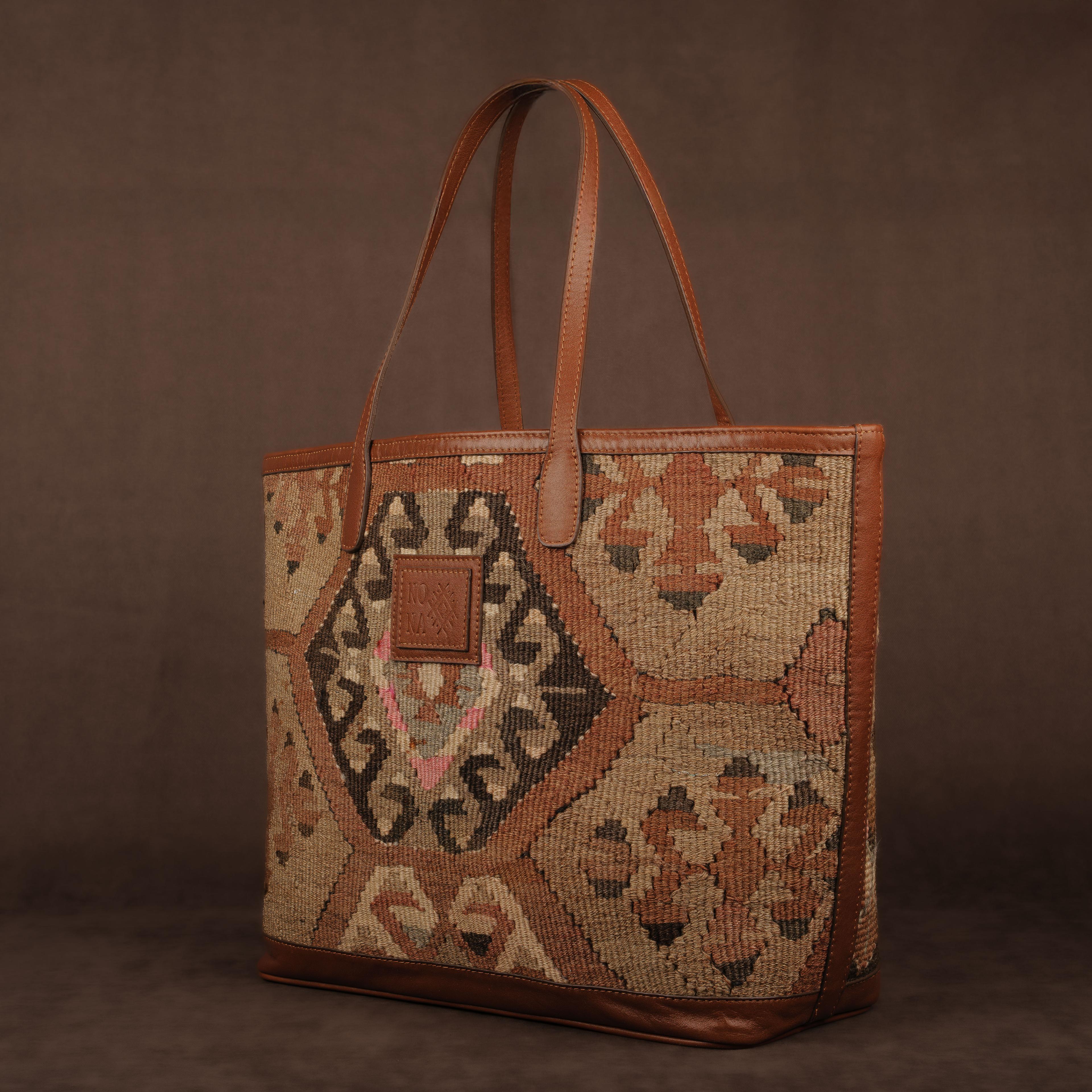 Deer TheNonaStore Tote Çanta, El Yapımı Antika Kilim Boho Çanta Maxi