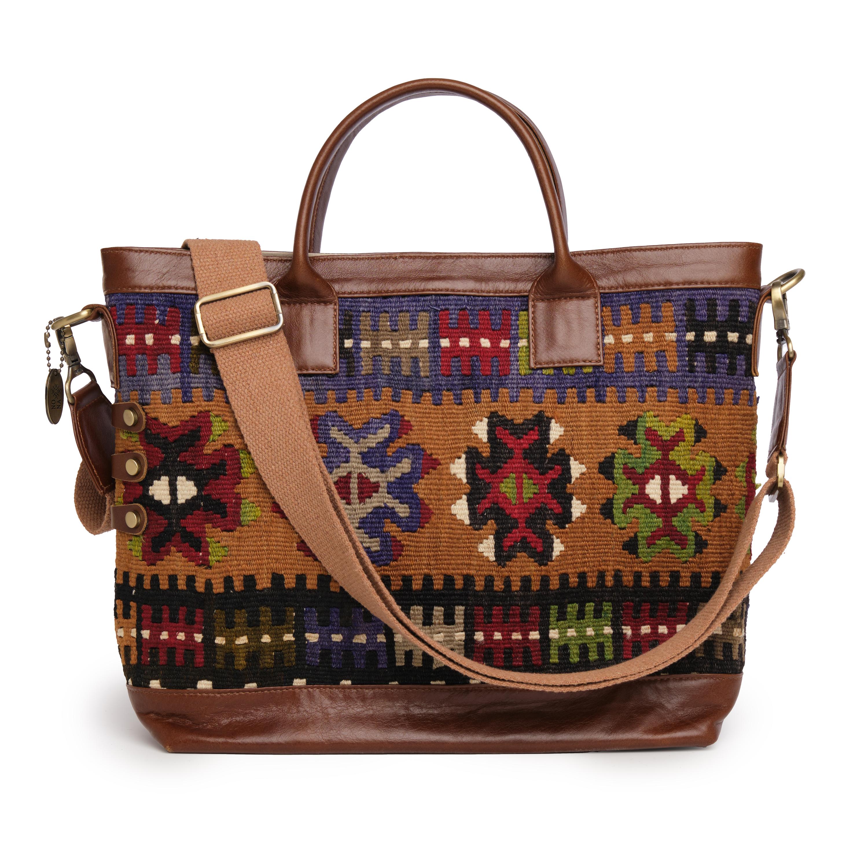 TheNonaStore Tote Çanta, El Yapımı Kilim Chocolate Boho Çanta