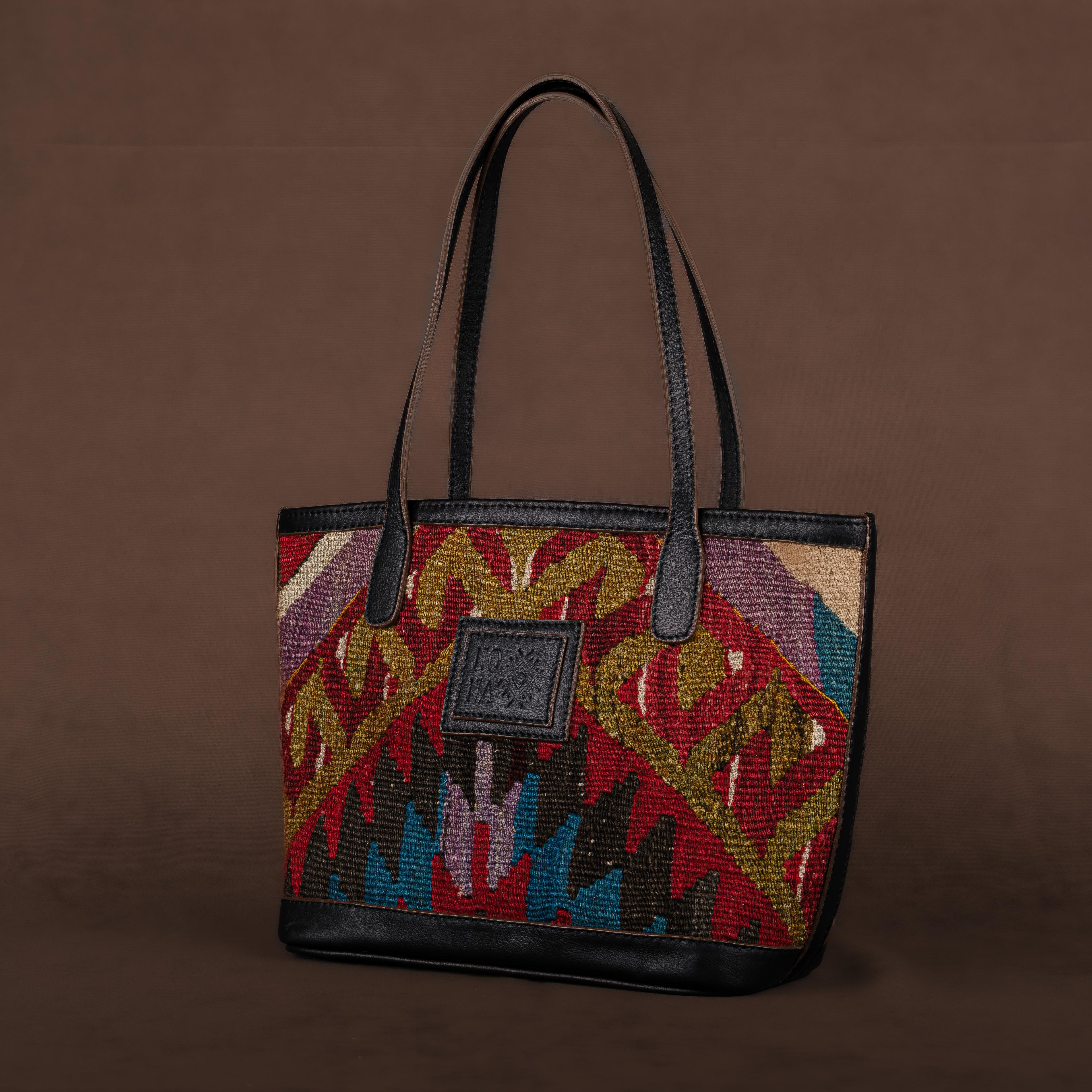 Kor Small Tote Bag, Handmade Antique Kilim Boho Bag