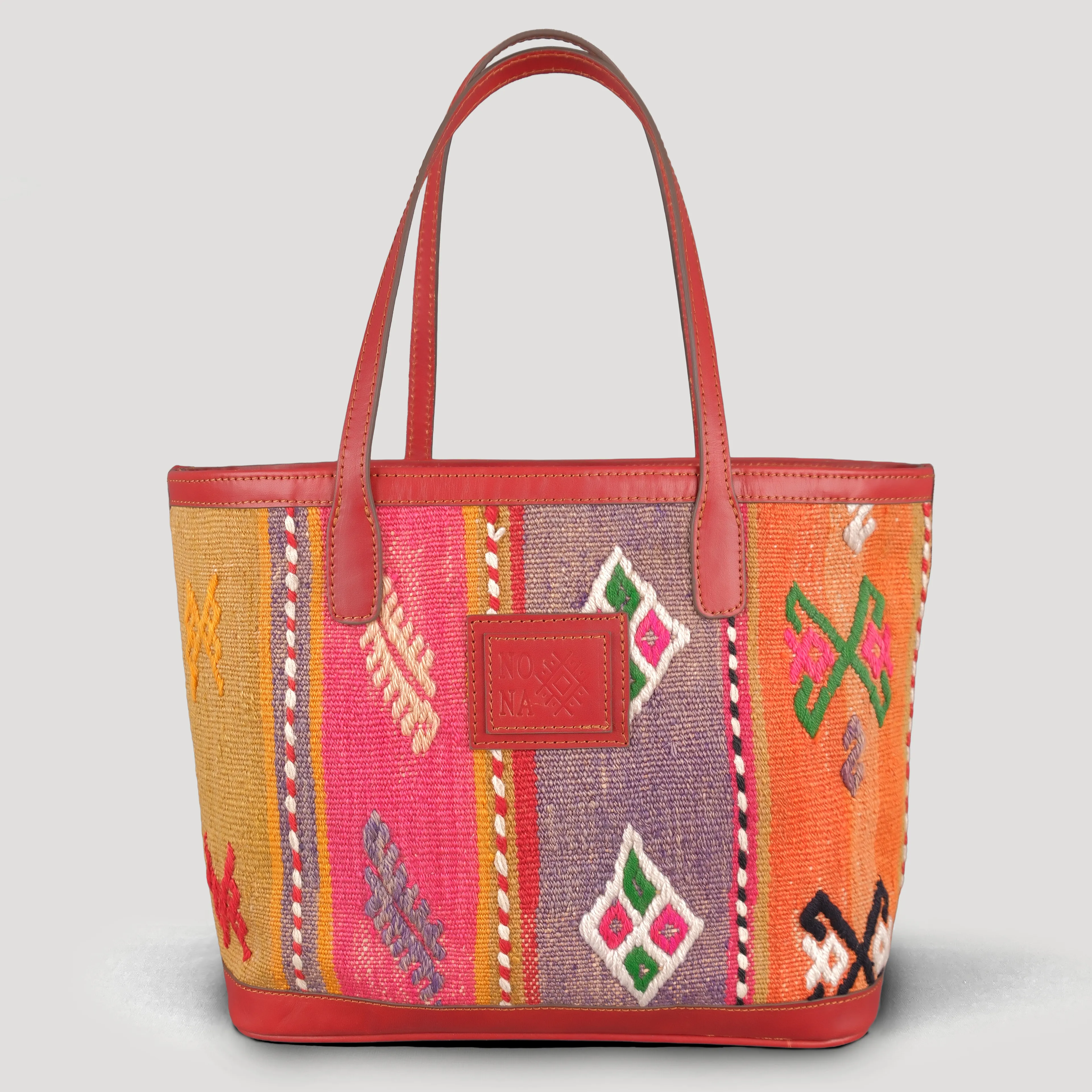 Göcek TheNonaStore Tote Çanta, El Yapımı Antika Kilim Boho Çanta Midi
