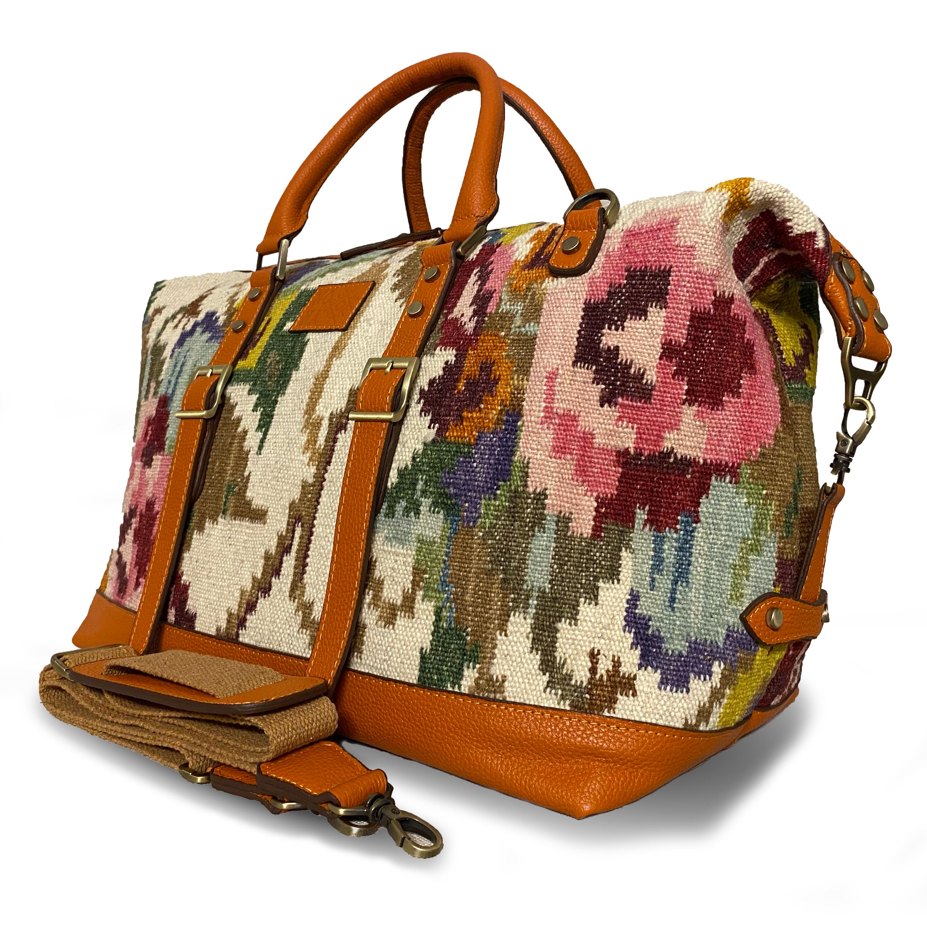 TheNonaStore El Yapımı Weekender Snow Boho Çanta, Antika Kilim Unisex Çanta