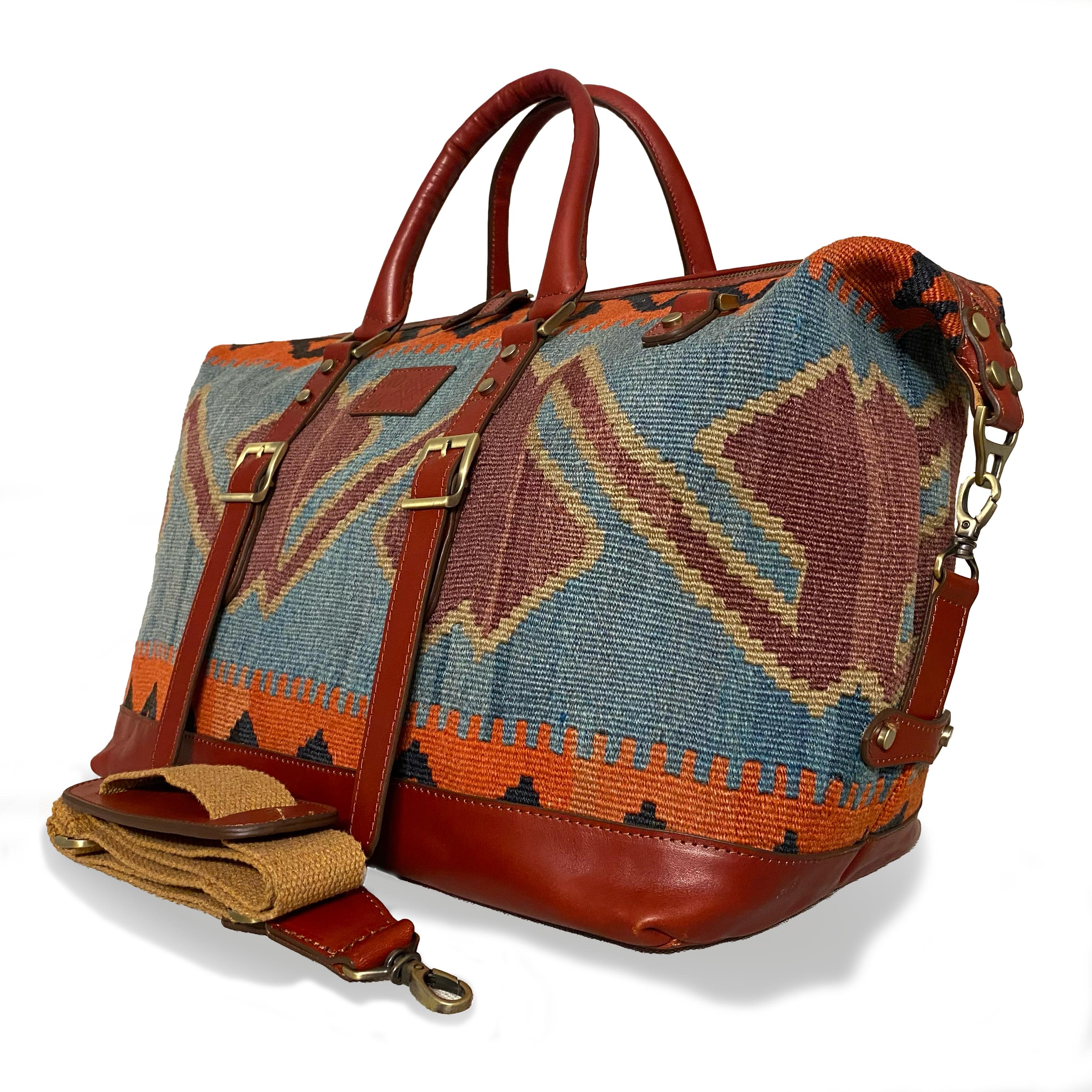 TheNonaStore Positano El Yapımı Antika Kilim Weekender Boho Çanta, Unisex Çanta