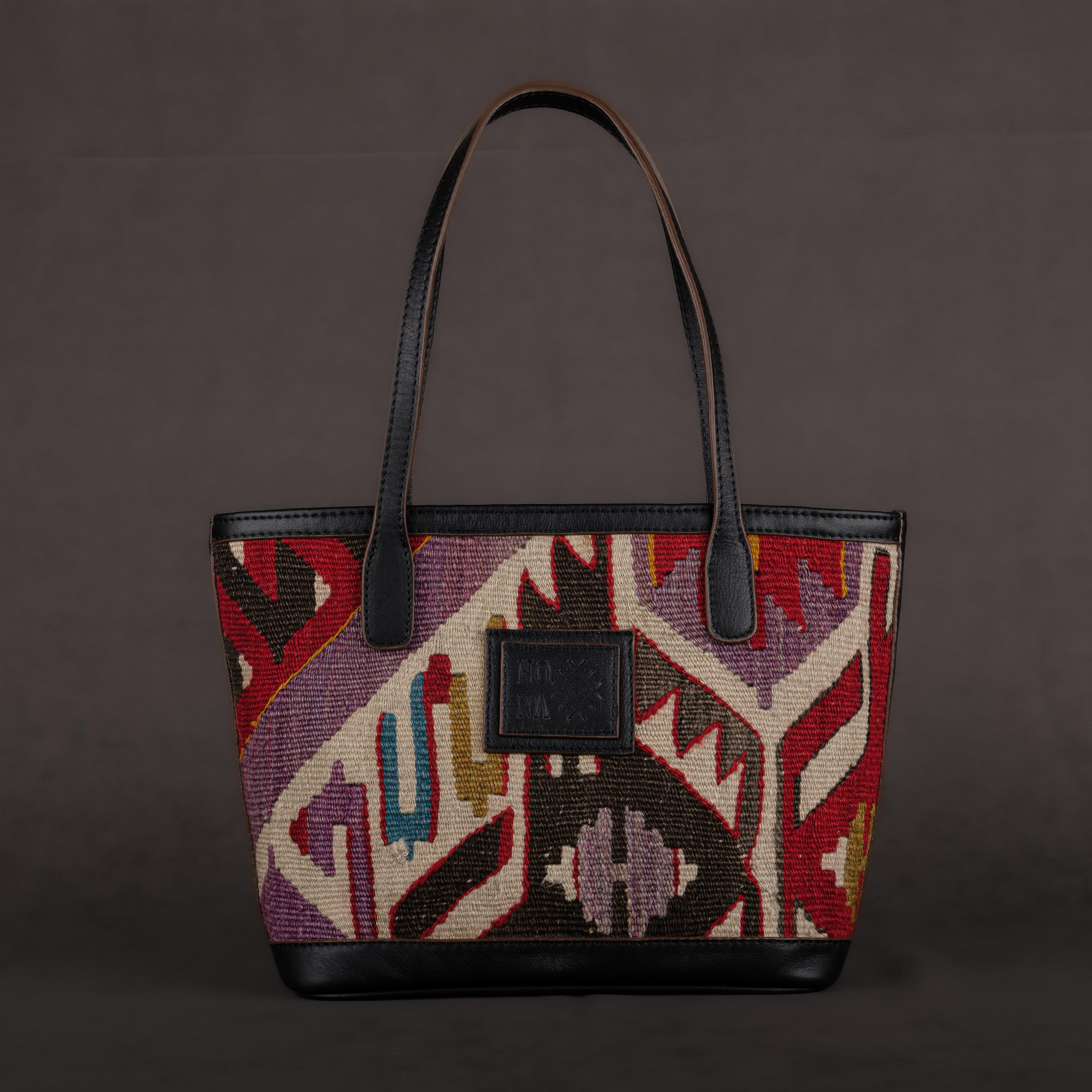 Spectrum Small Tote Bag, Handmade Antique Kilim Boho Bag