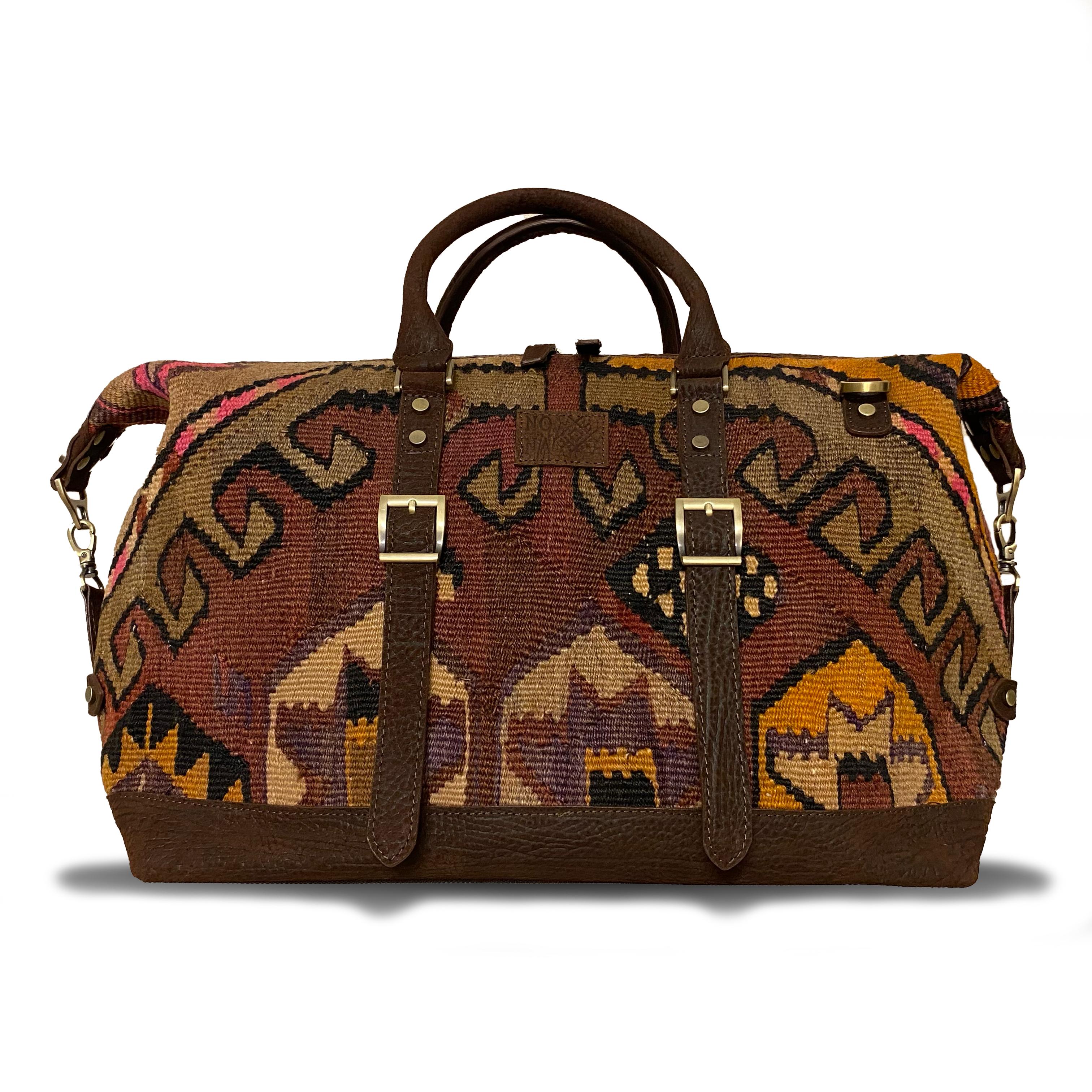 TheNonaStore Harmony El Yapımı Antika Kilim Weekender Boho Çanta, Unisex Çanta