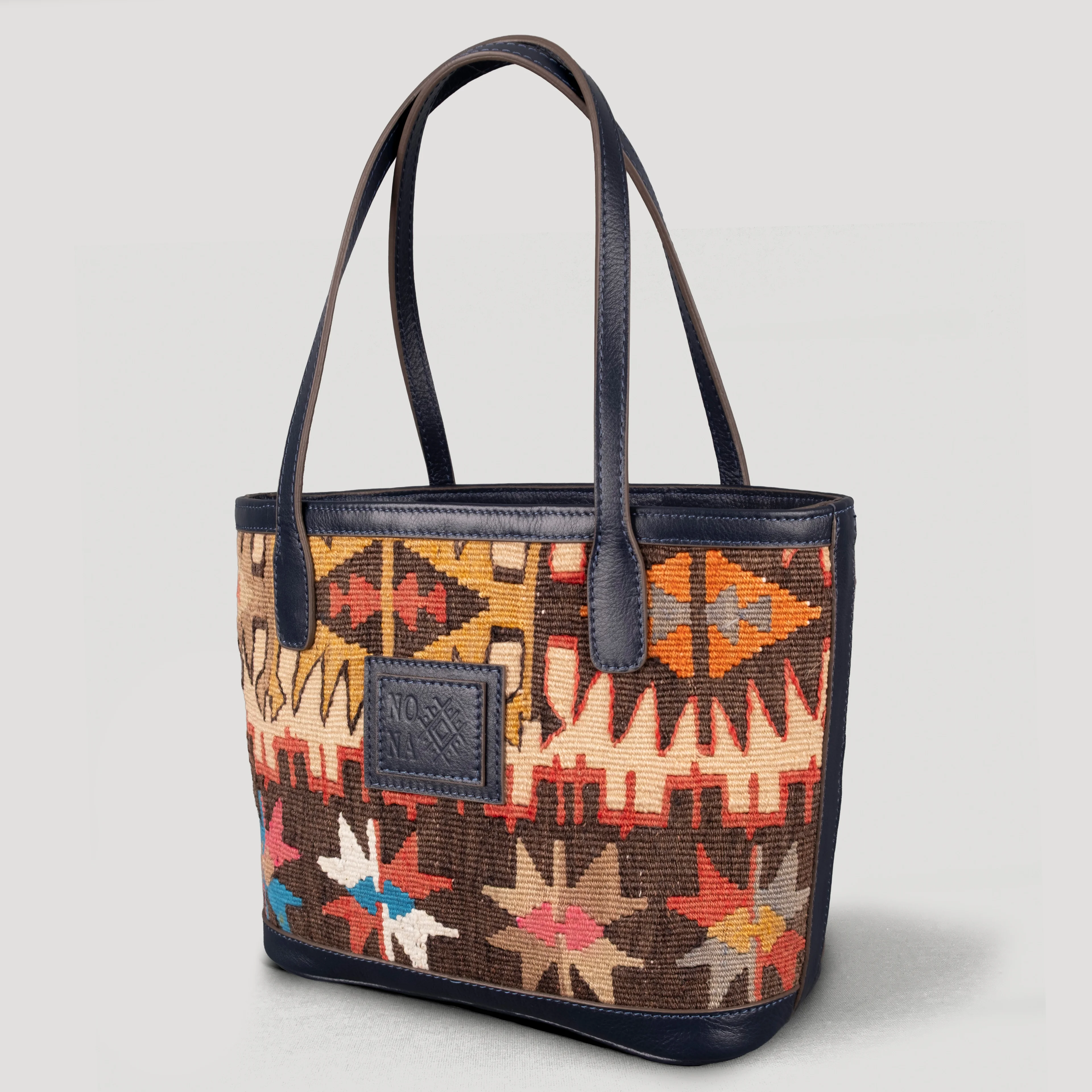 Crown TheNonaStore Tote Çanta, El Yapımı Antika Kilim Boho Çanta Mini