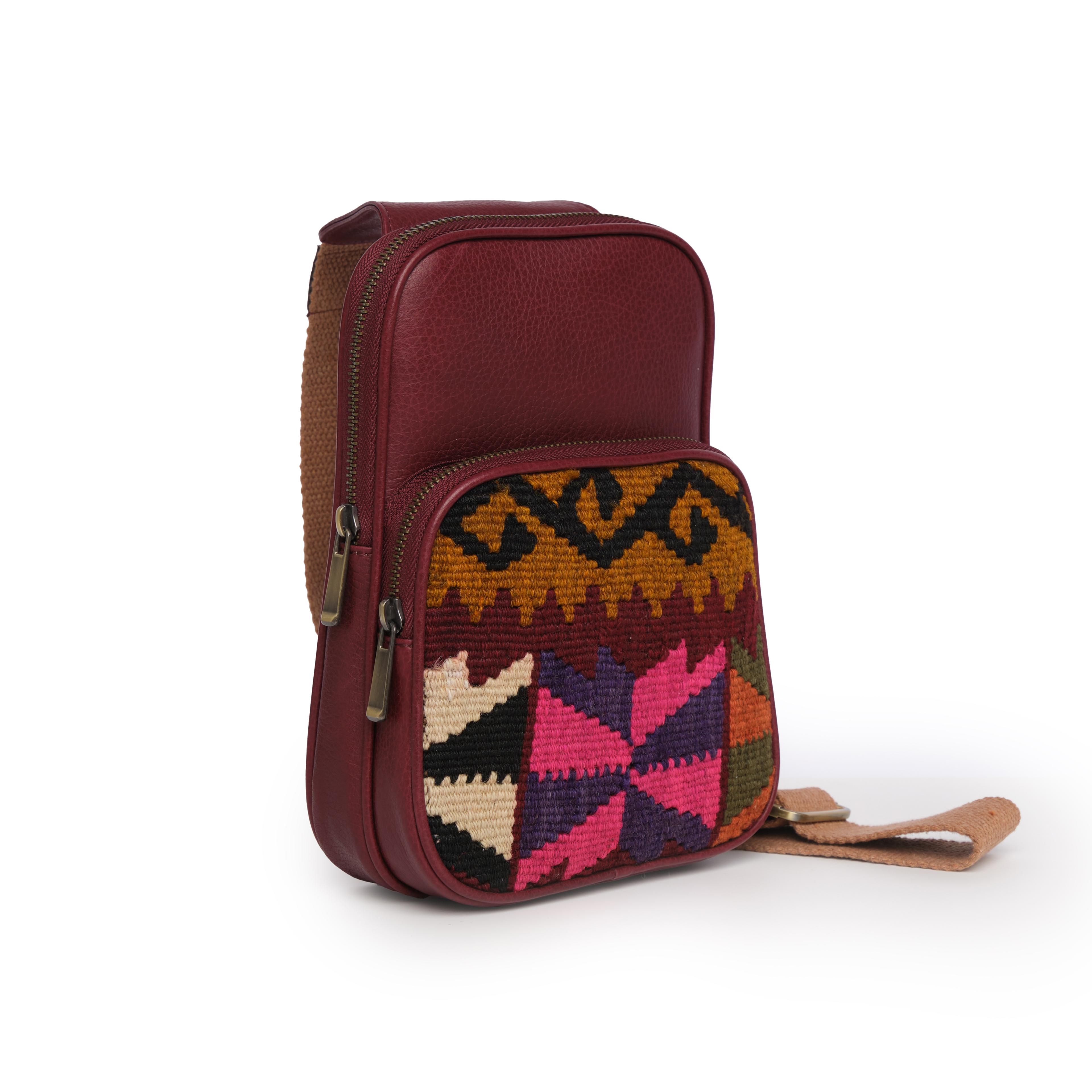 TheNonaStore Freebag, El Yapımı Kilim Plum Bel Çantası