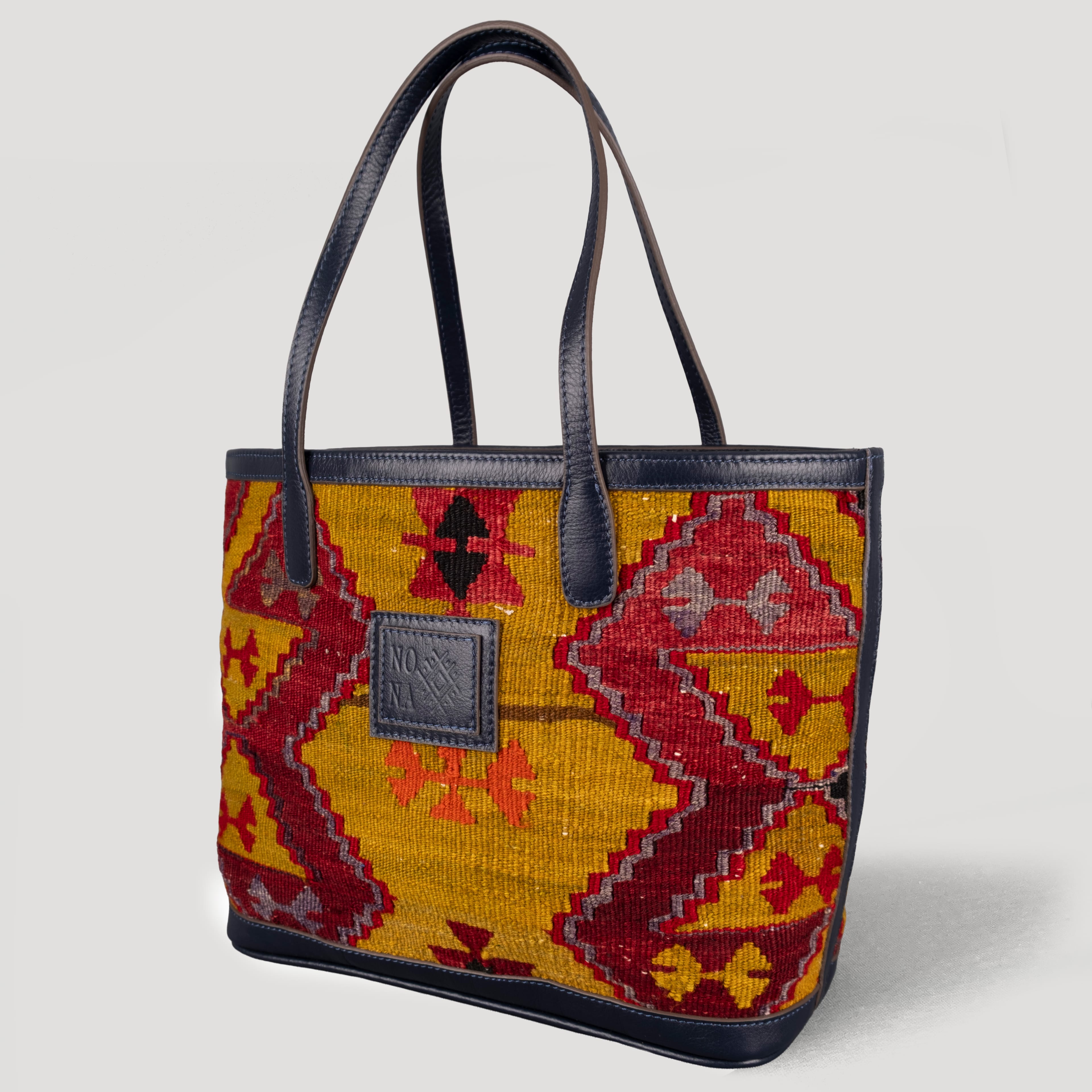 Mistletoe TheNonaStore Tote Çanta, El Yapımı Antika Kilim Boho Çanta Midi