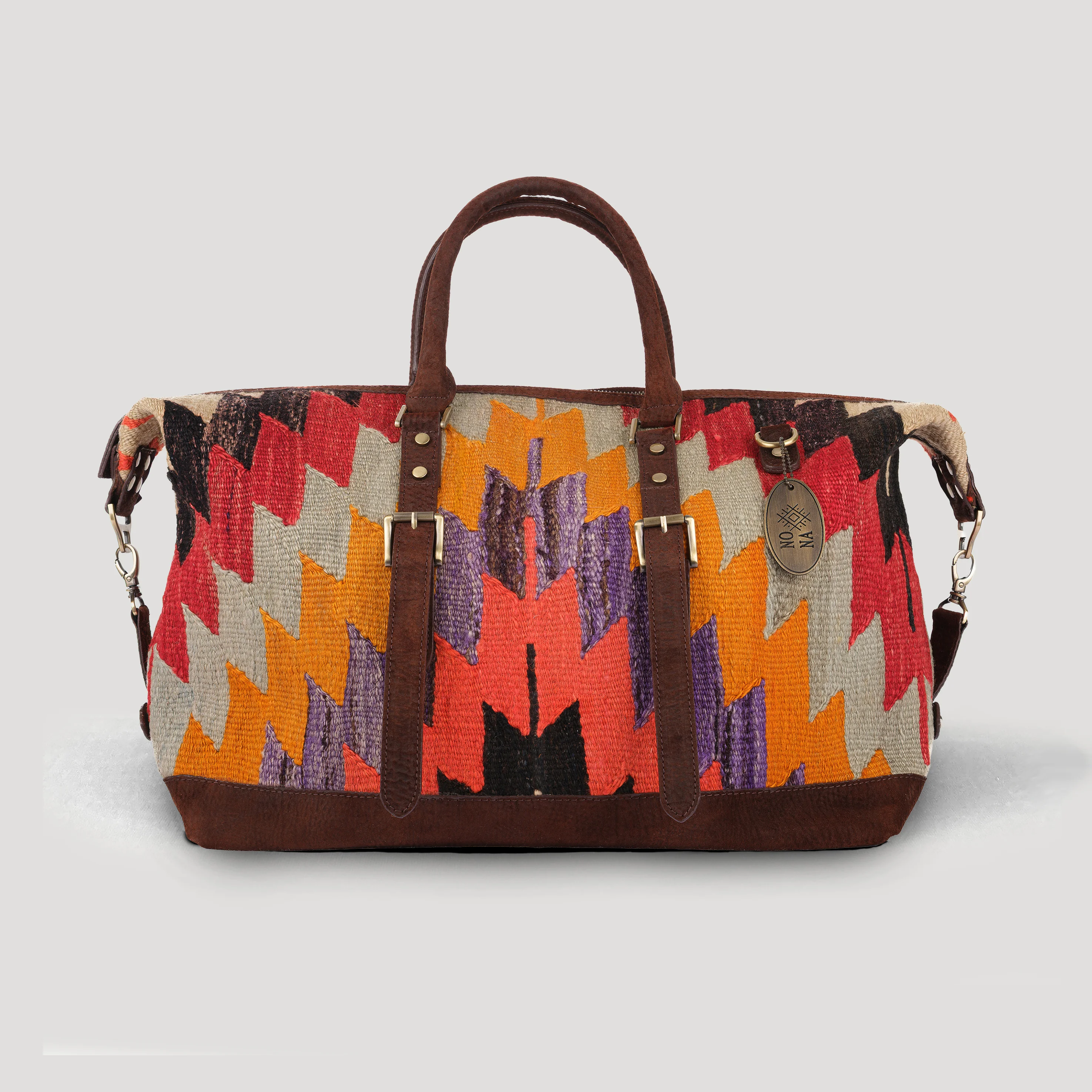 TheNonaStore Dream Handmade Weekender Boho Bag, Antique Kilim Leather Bag