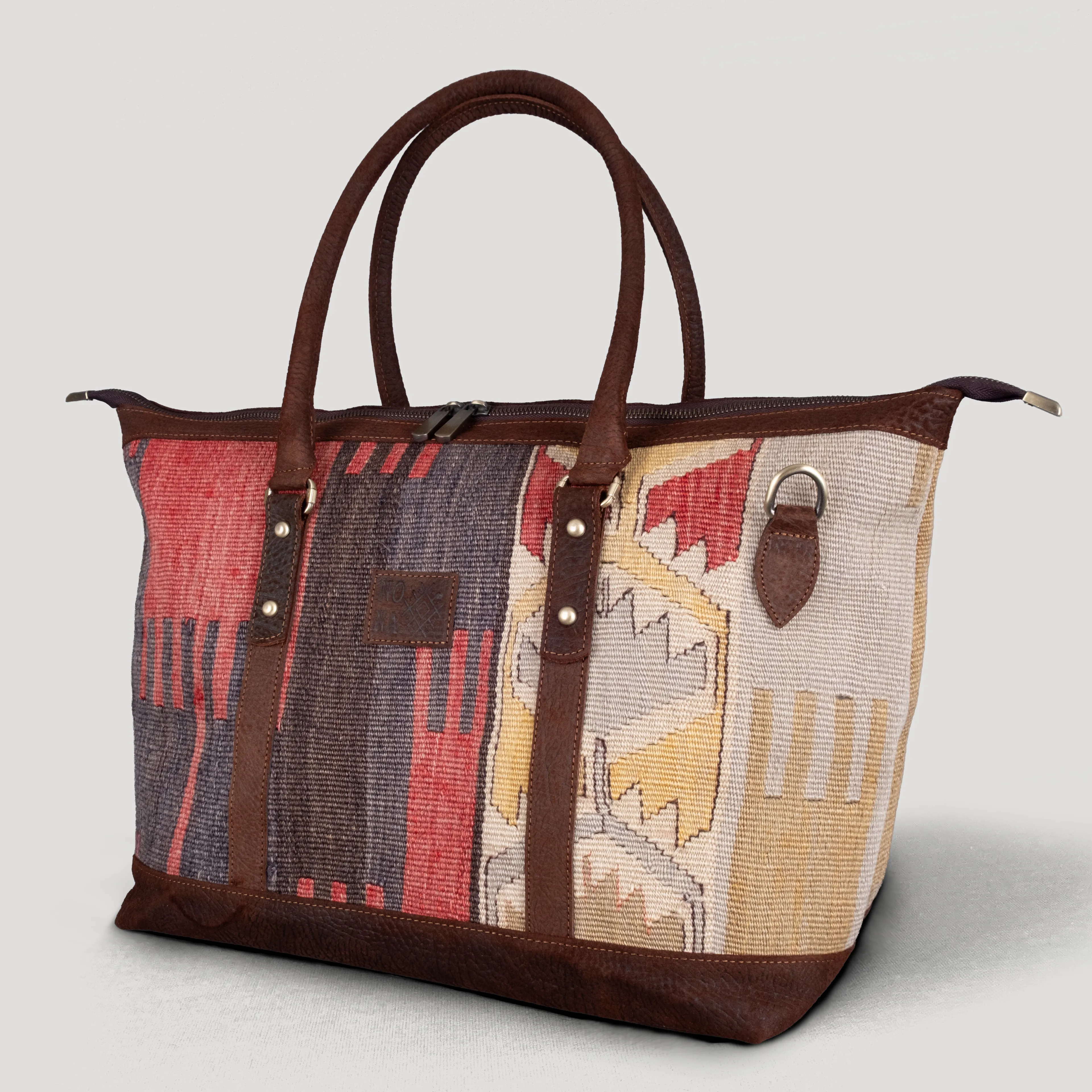 Yayla Uzun Sap Weekender El Yapımı Boho Çanta, Antika Kilim Unisex Duffel Çanta