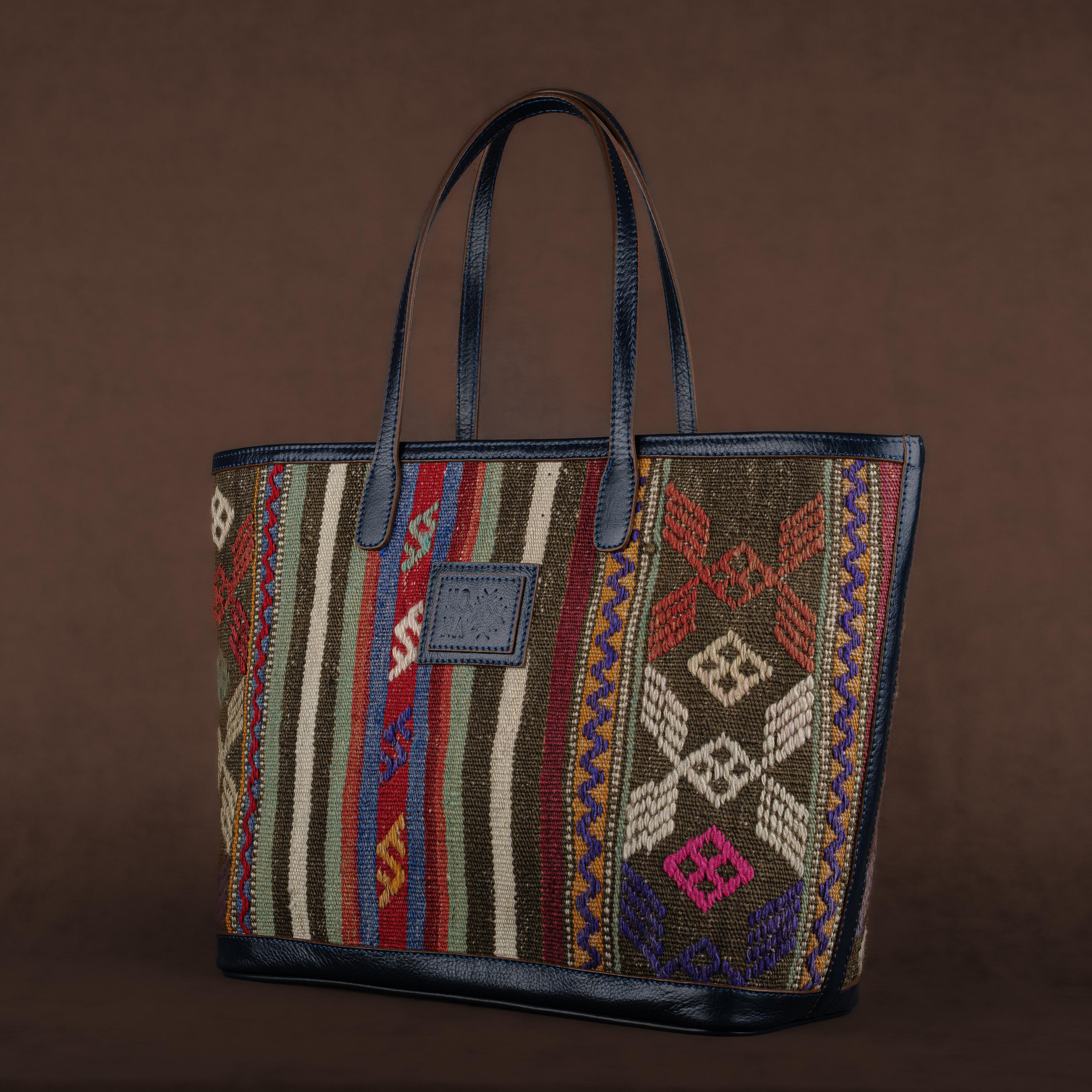 Emotion Large Tote Bag, Handmade Antique Kilim Boho Bag