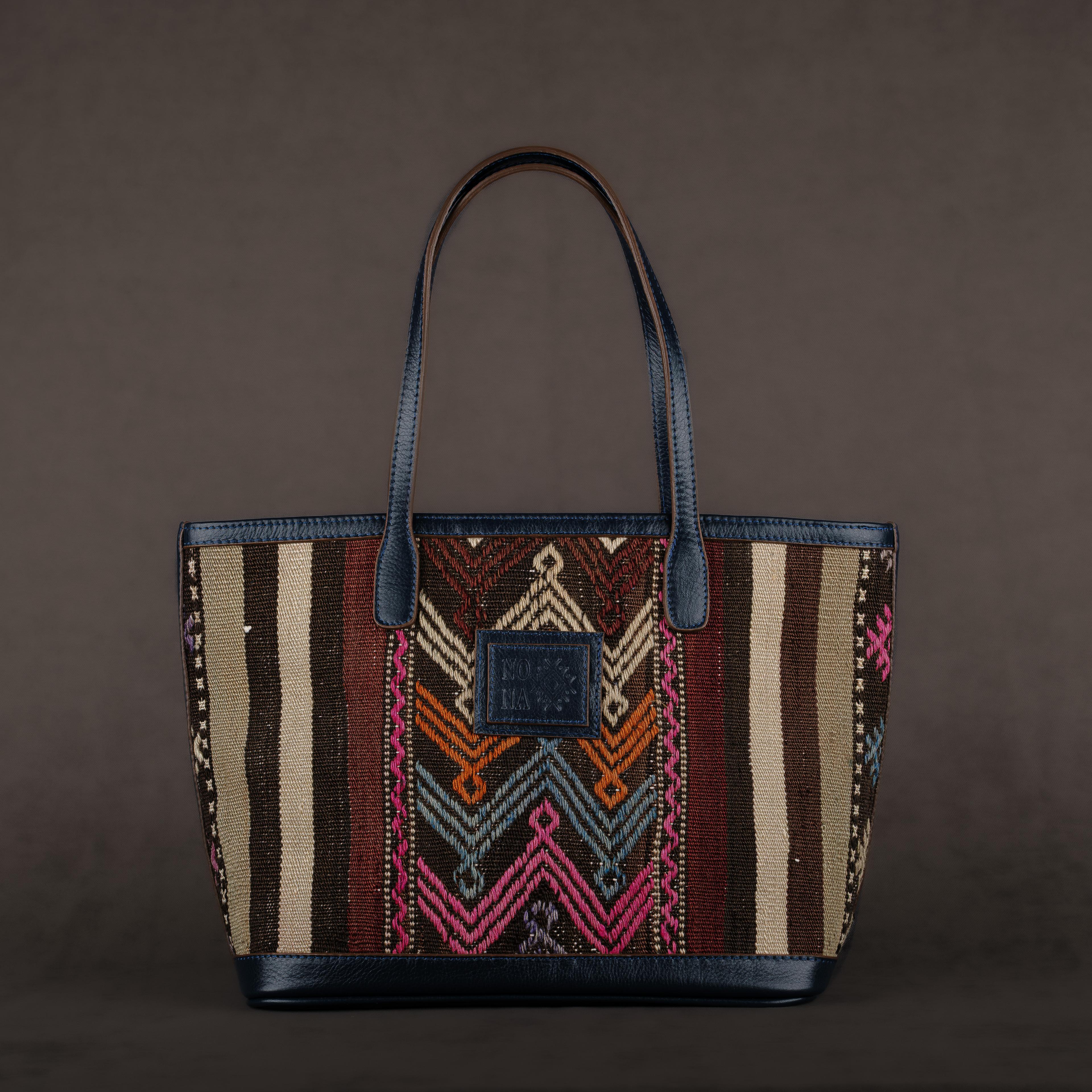Waves TheNonaStore Tote Çanta, El Yapımı Antika Kilim Boho Çanta