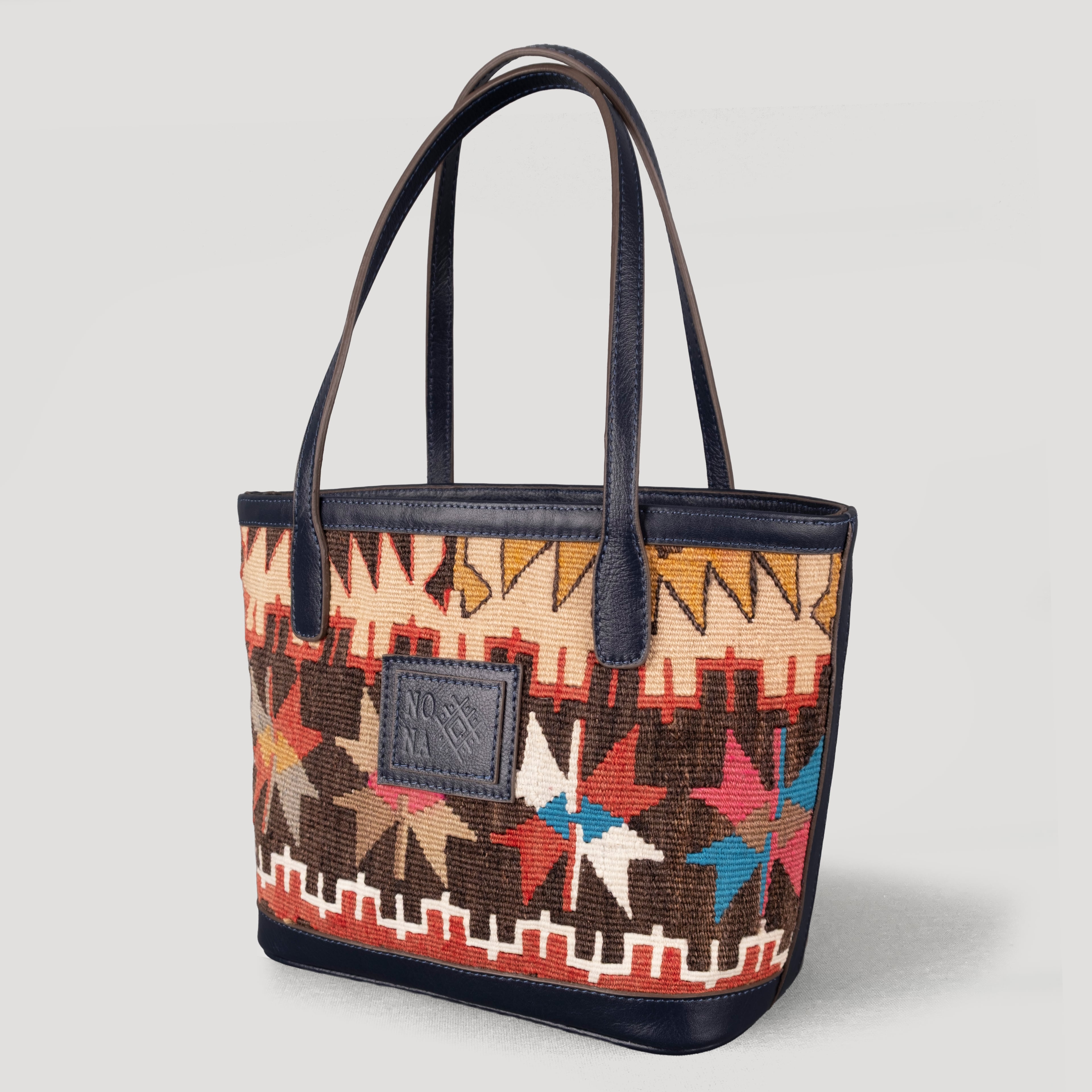 Pole Star TheNonaStore Tote Çanta, El Yapımı Antika Kilim Boho Çanta Mini