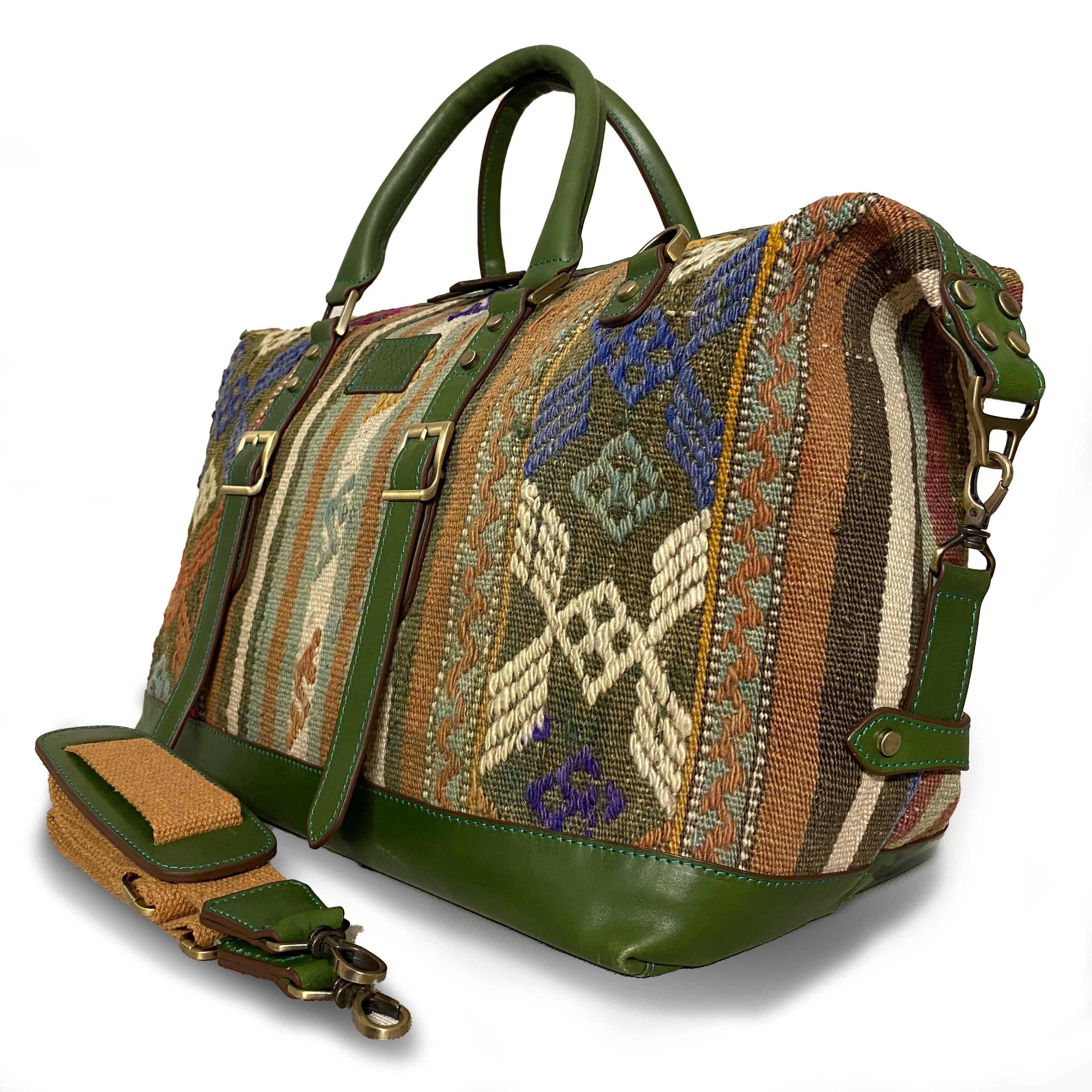 TheNonaStore El Yapımı Weekender Ivy Boho Çanta, Antika Kilim Unisex Çanta