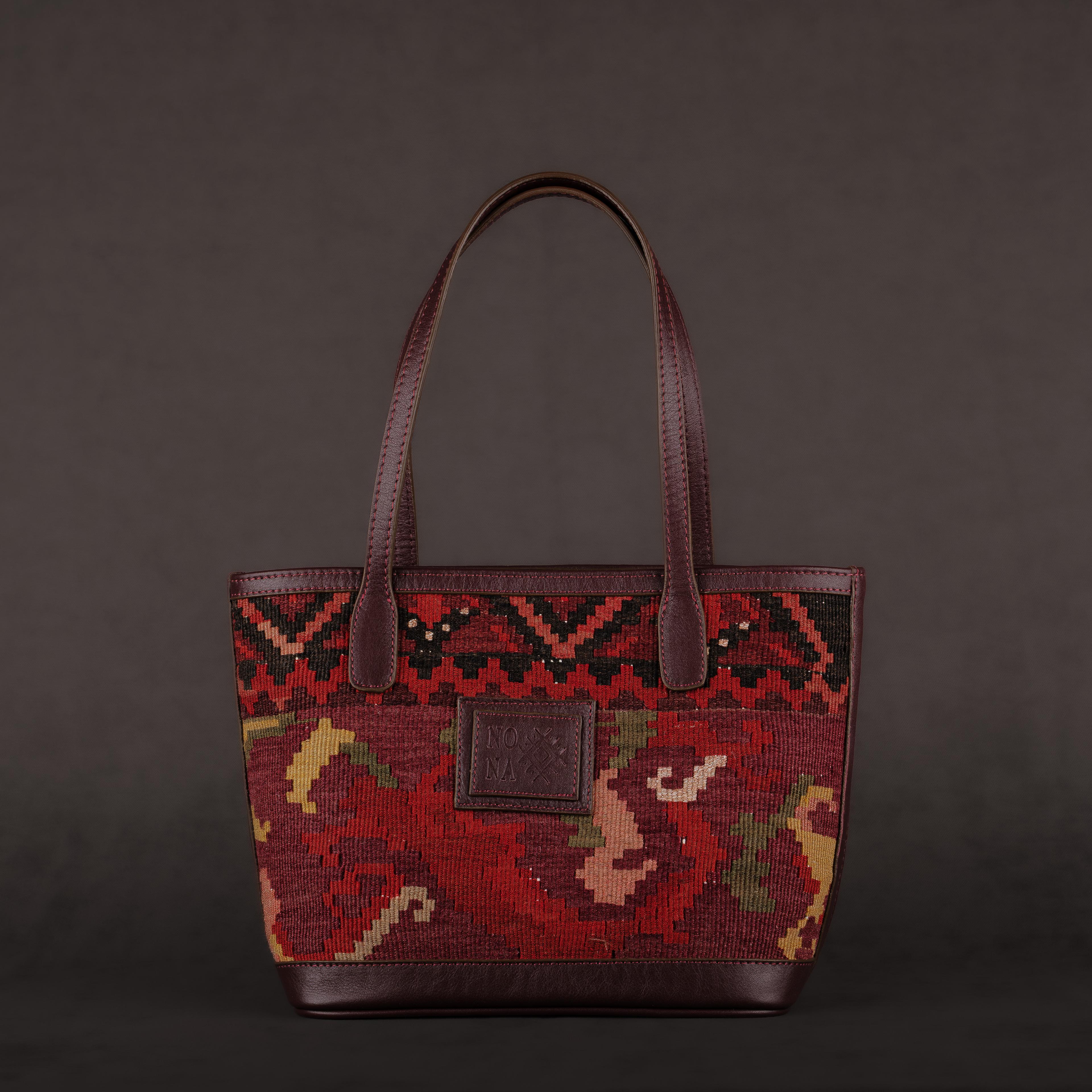 Fire Small Tote Bag, Handmade Antique Kilim Boho Bag