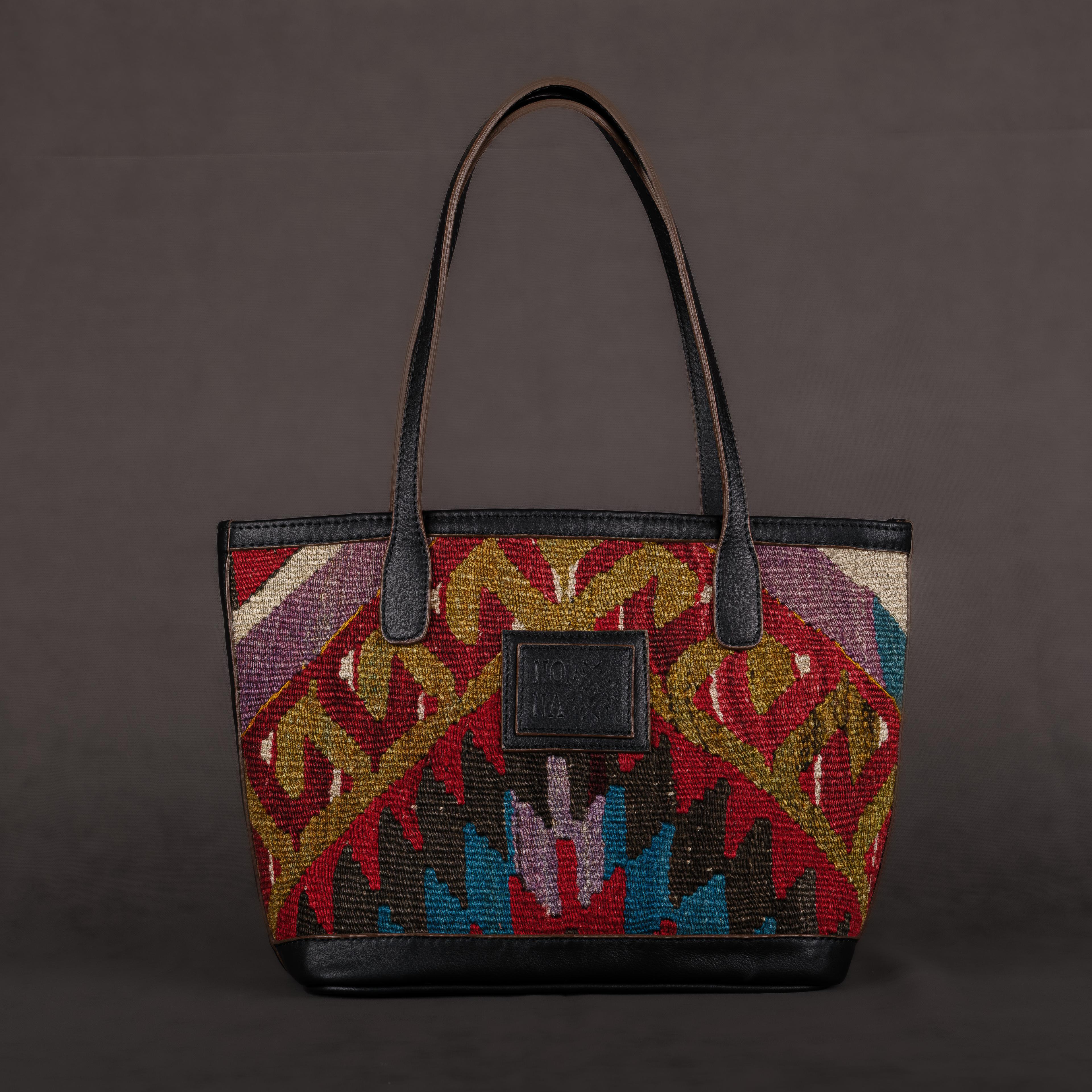 Kor Small Tote Bag, Handmade Antique Kilim Boho Bag