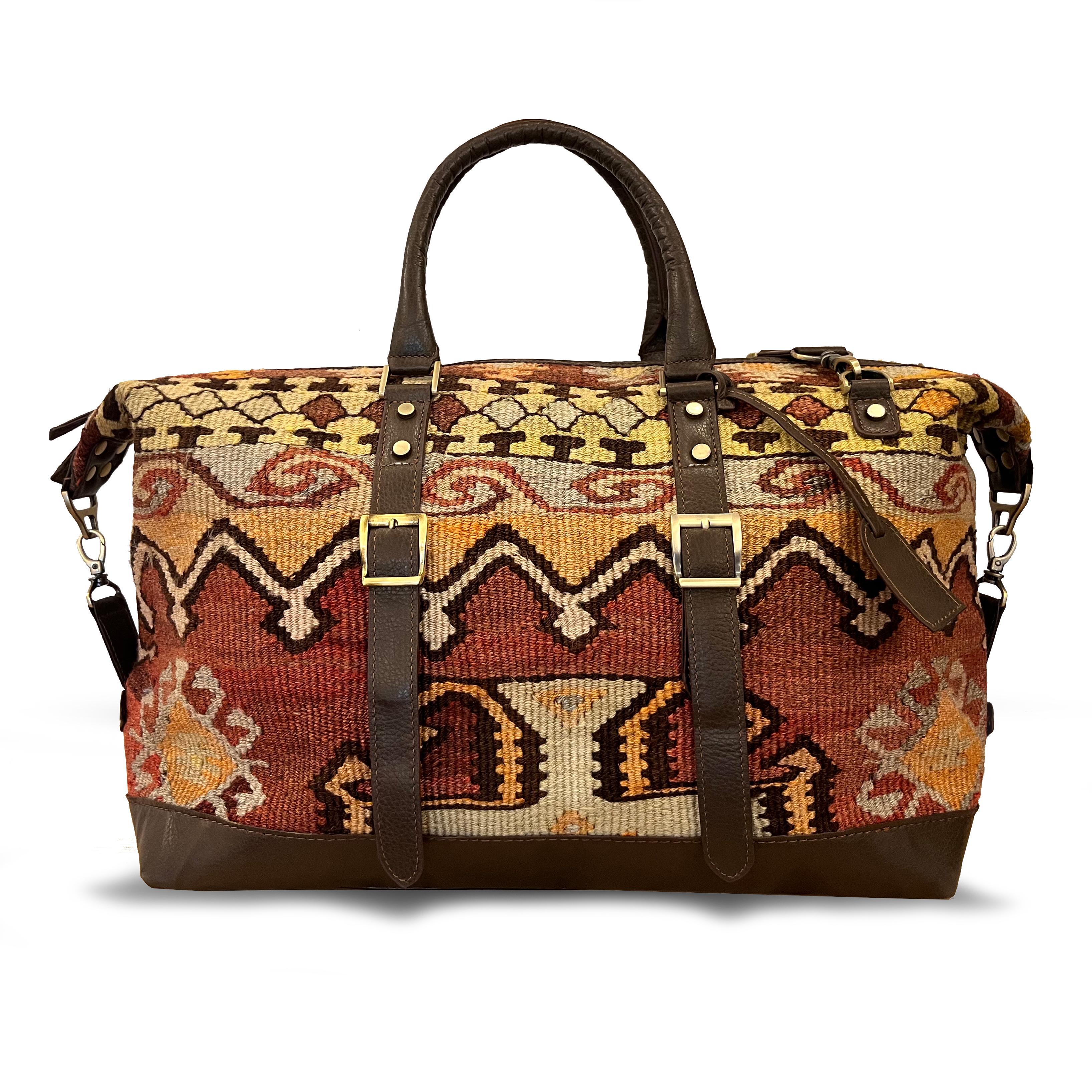 TheNonaStore Cairo El Yapımı Antika Kilim Weekender Boho Çanta, Unisex Çanta