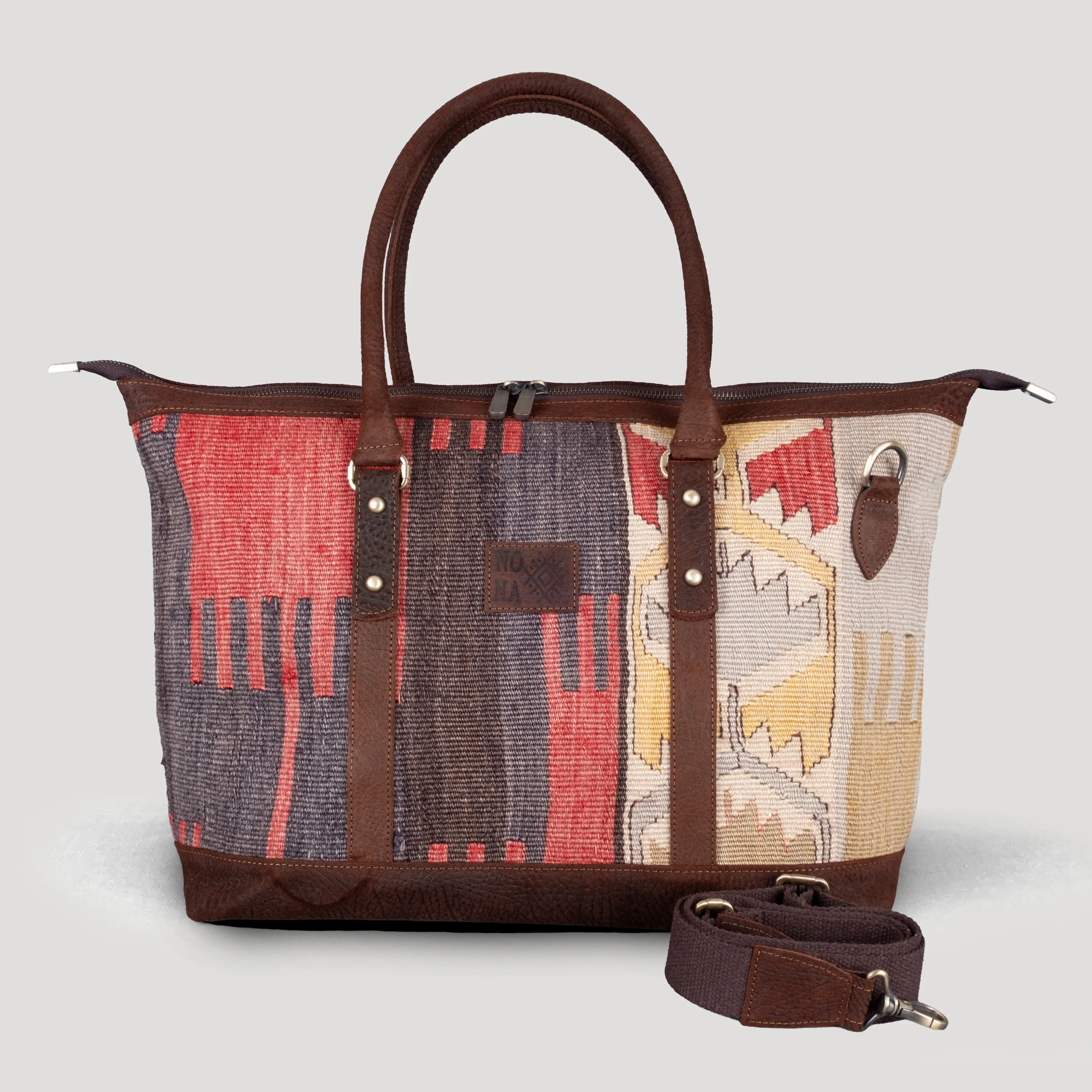 Yayla Uzun Sap Weekender El Yapımı Boho Çanta, Antika Kilim Unisex Duffel Çanta