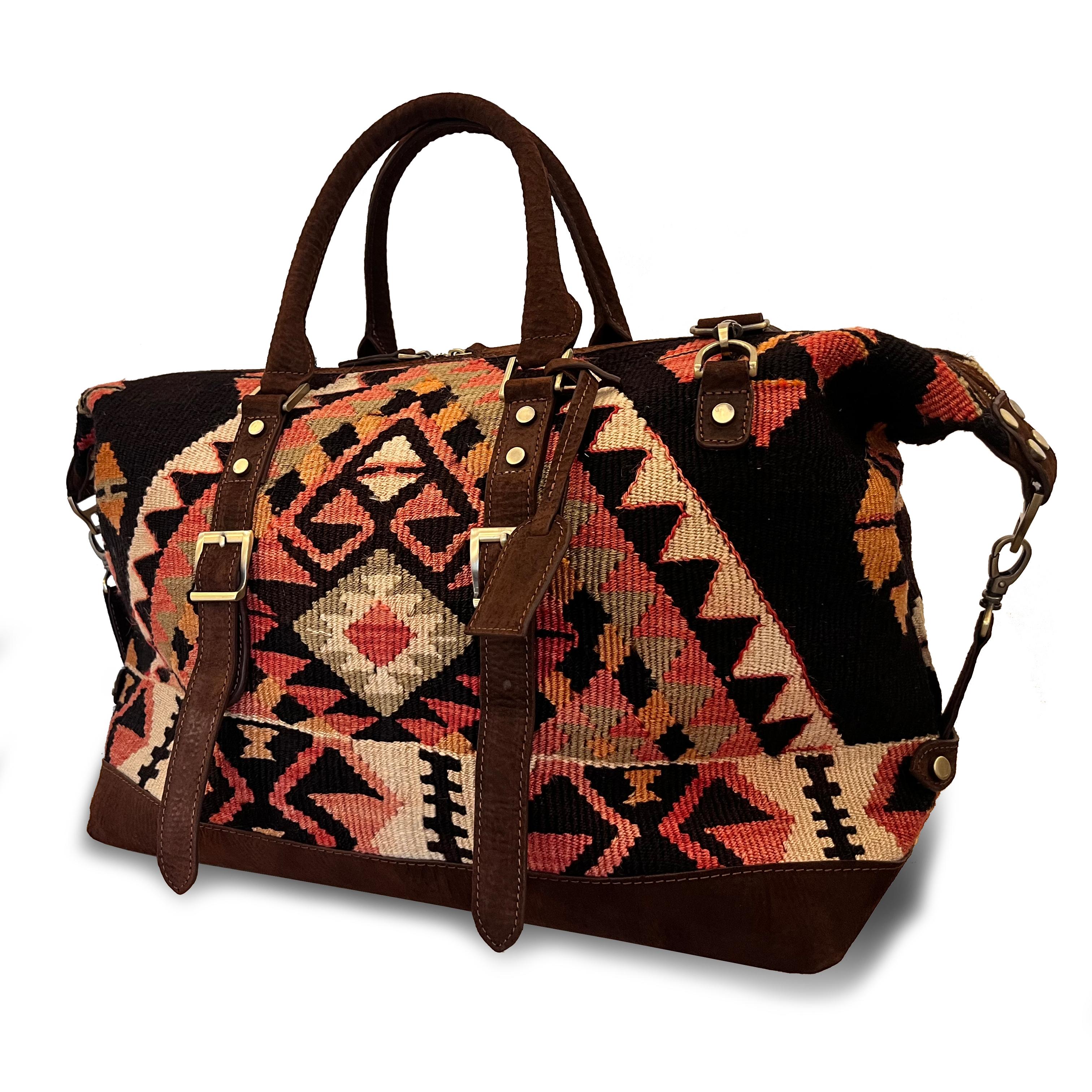 TheNonaStore Kapadokya El Yapımı Antika Kilim Weekender Boho Çanta, Unisex Çanta