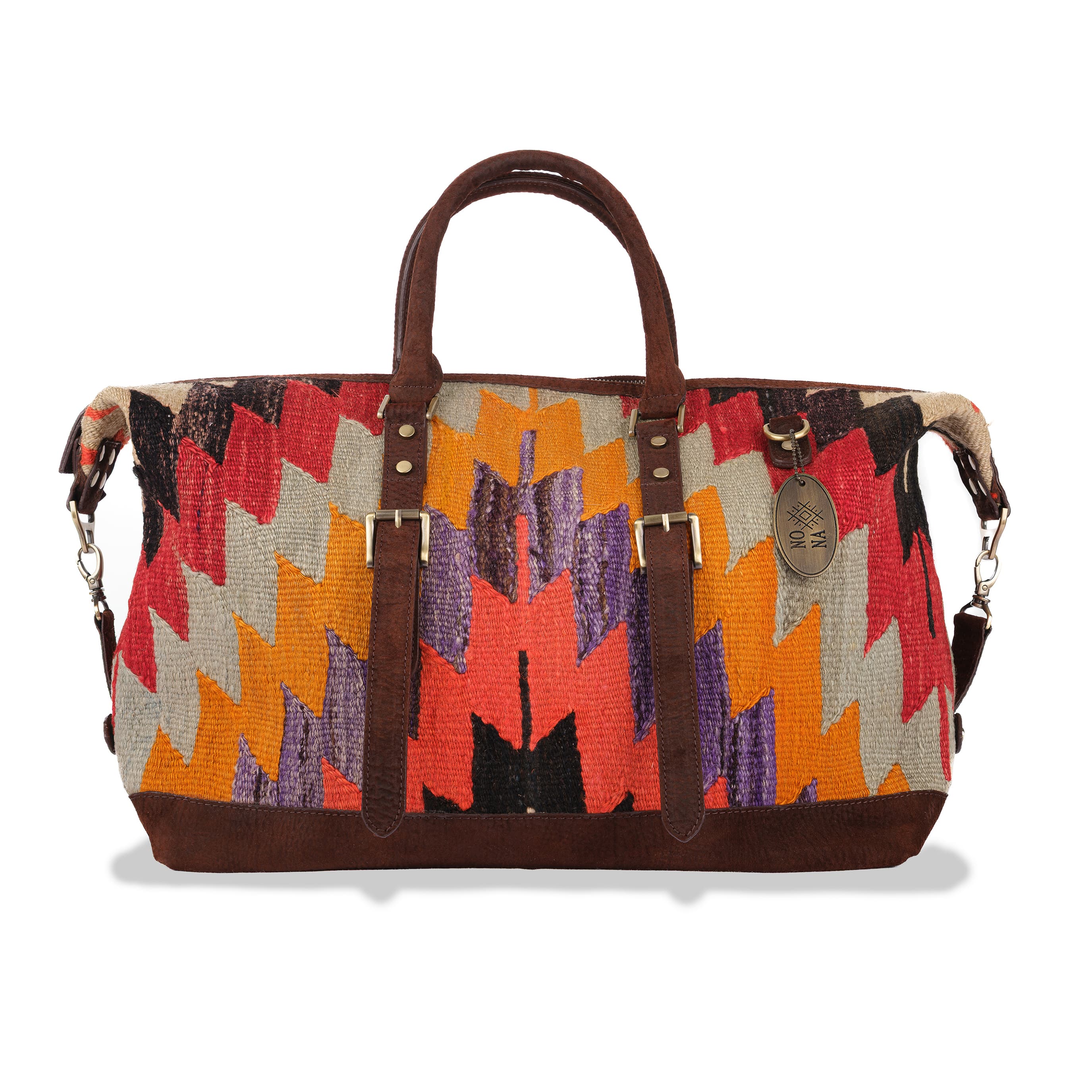 TheNonaStore Dream Handmade Weekender Boho Bag, Antique Kilim Leather Bag
