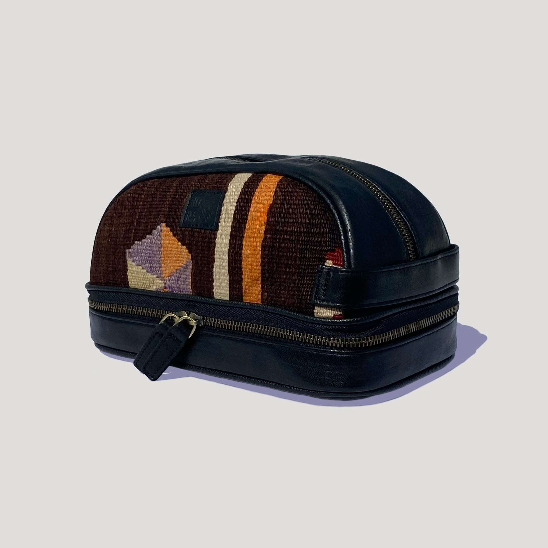 TheNonaStore Obsidian Dopp Kit, El Yapımı Kilim Deri Boho Makyaj Çantası