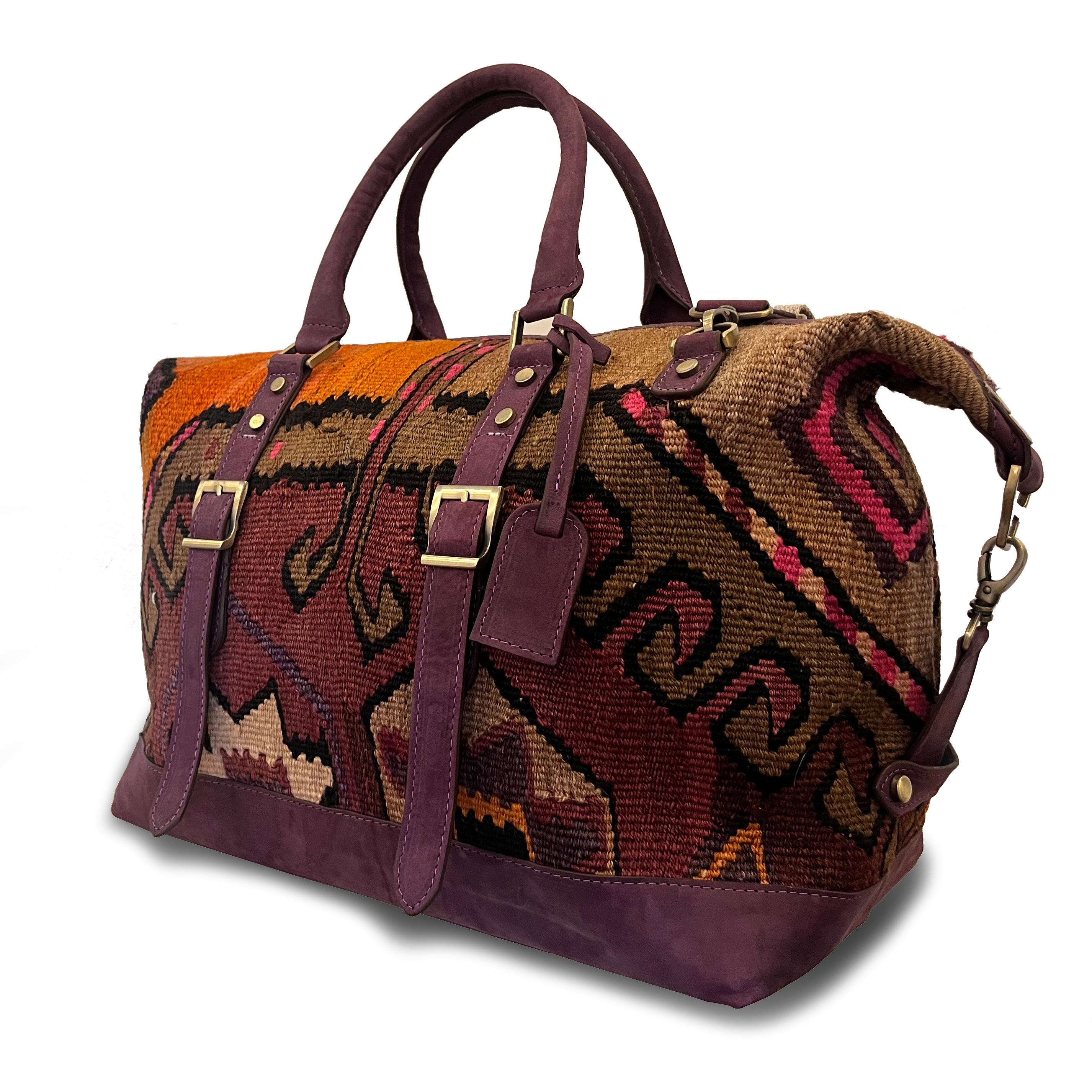 TheNonaStore Byzantium El Yapımı Antika Kilim Weekender Boho Çanta, Unisex Çanta