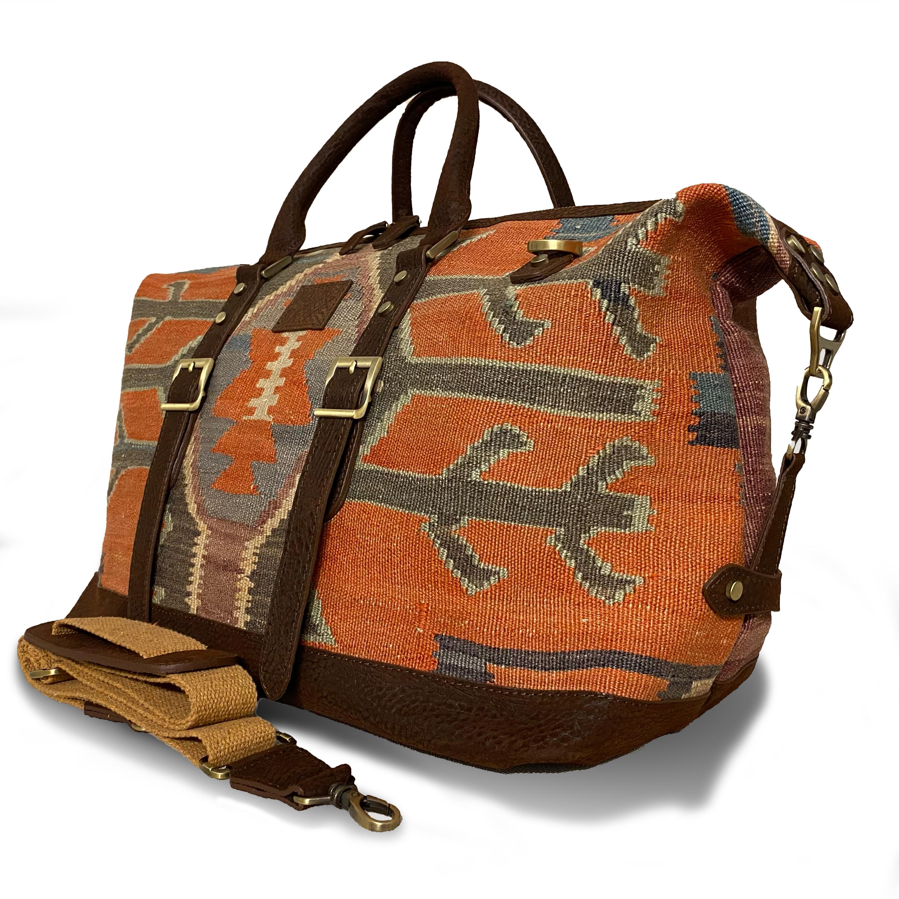 TheNonaStore Roots El Yapımı Antika Kilim Weekender Boho Çanta, Unisex Çanta