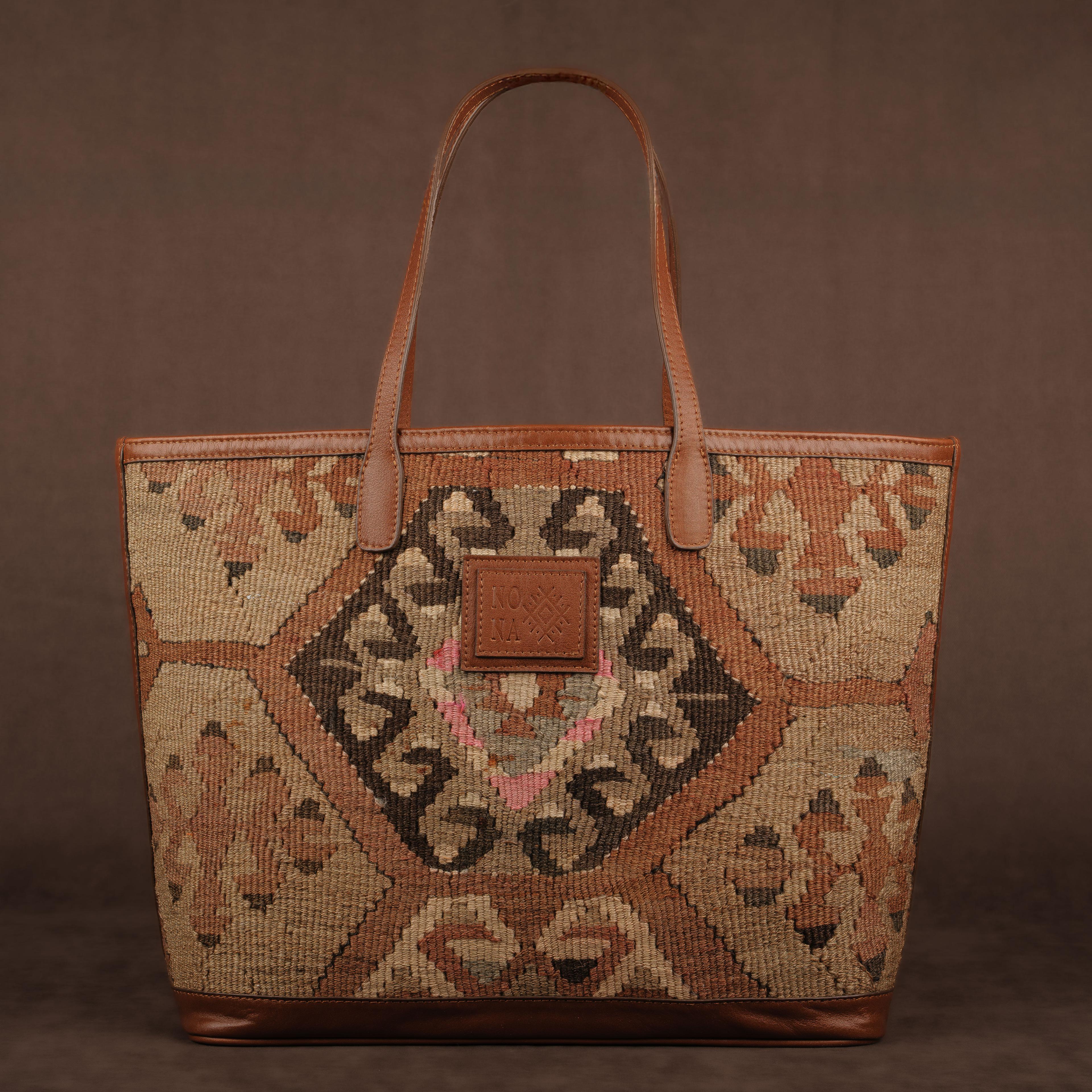 Deer TheNonaStore Tote Çanta, El Yapımı Antika Kilim Boho Çanta Maxi