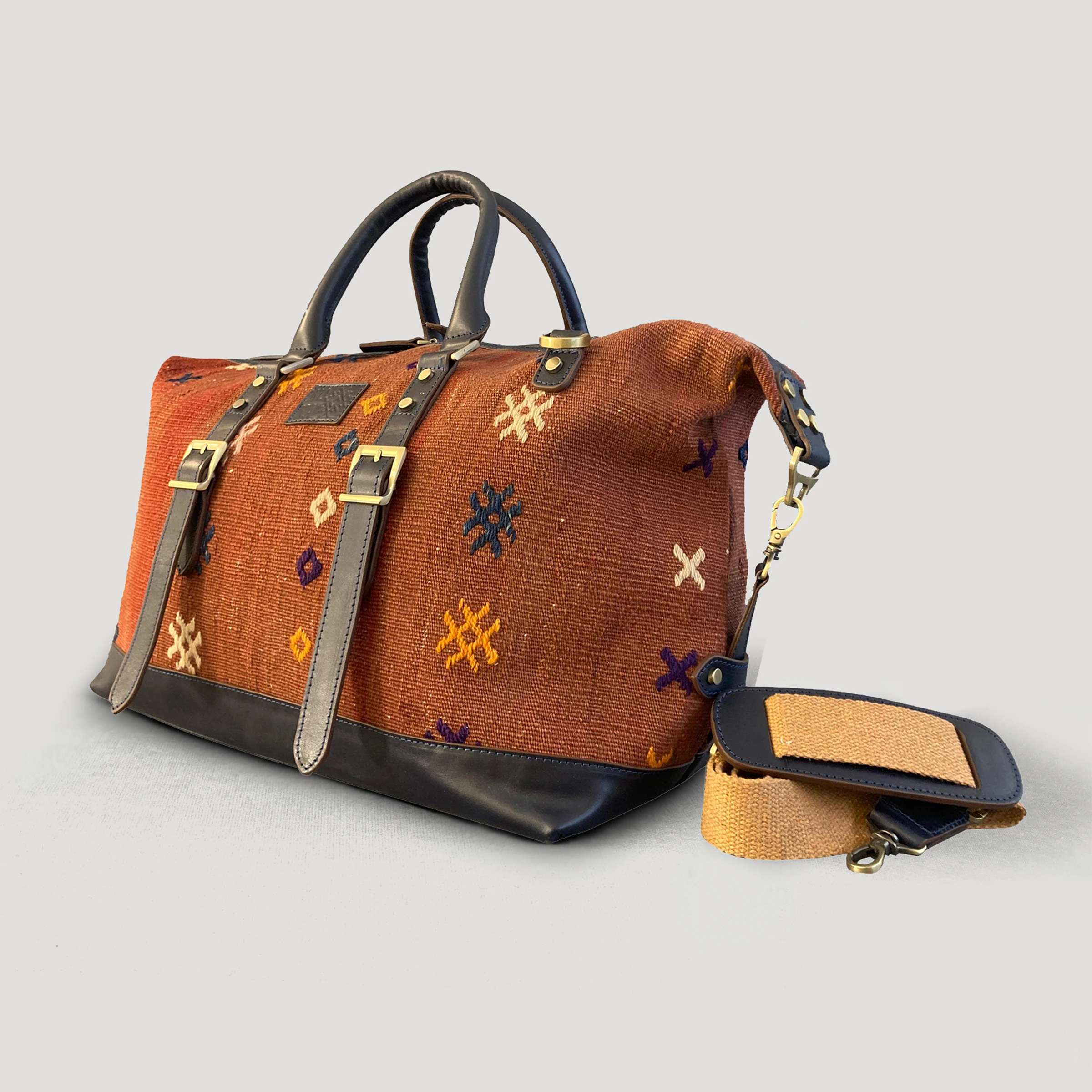 TheNonaStore Tunisia Handmade Weekender Boho Bag, Unisex Antique Kilim Bag