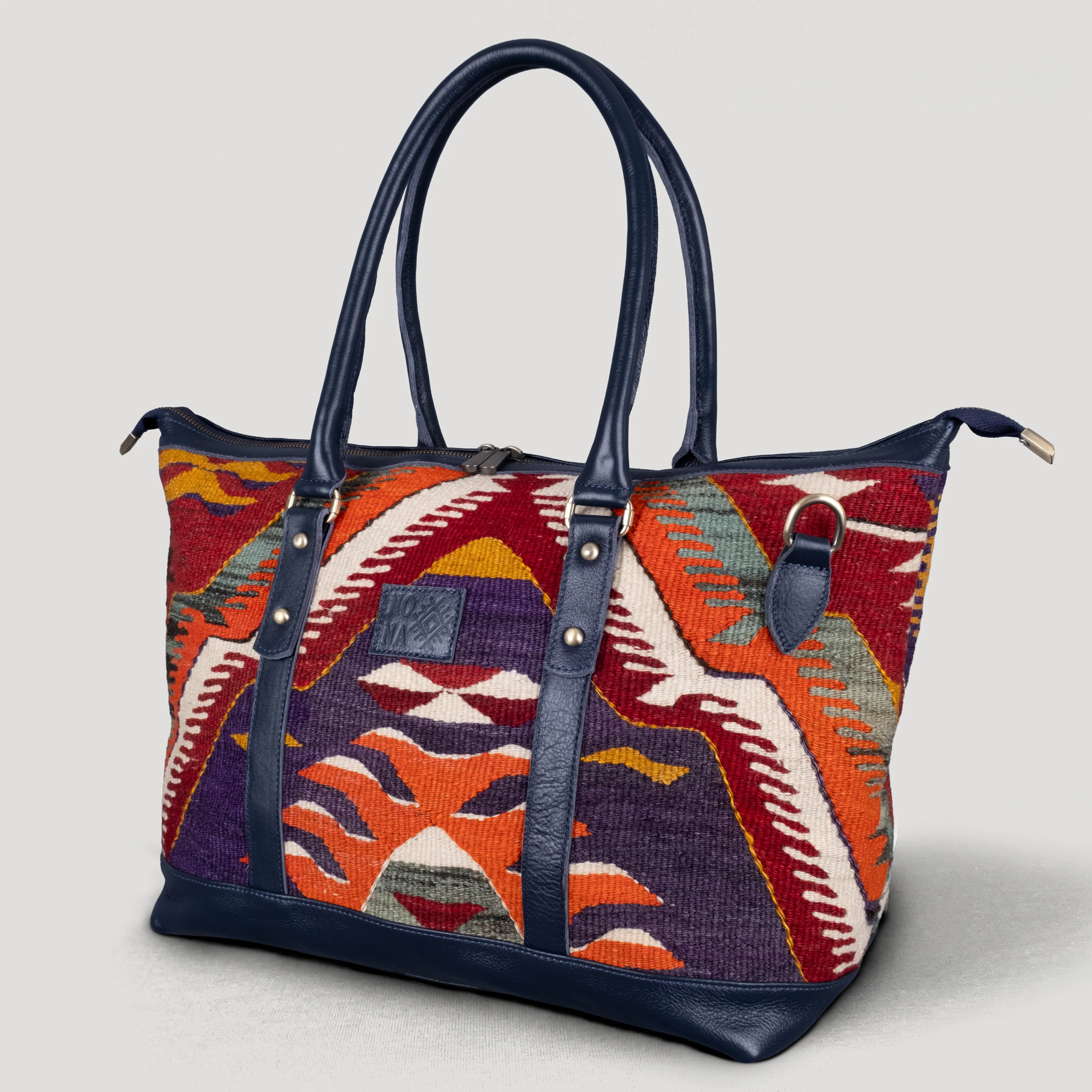 Rüya Uzun Sap Weekender El Yapımı Boho Çanta, Antika Kilim Unisex Duffel Çanta