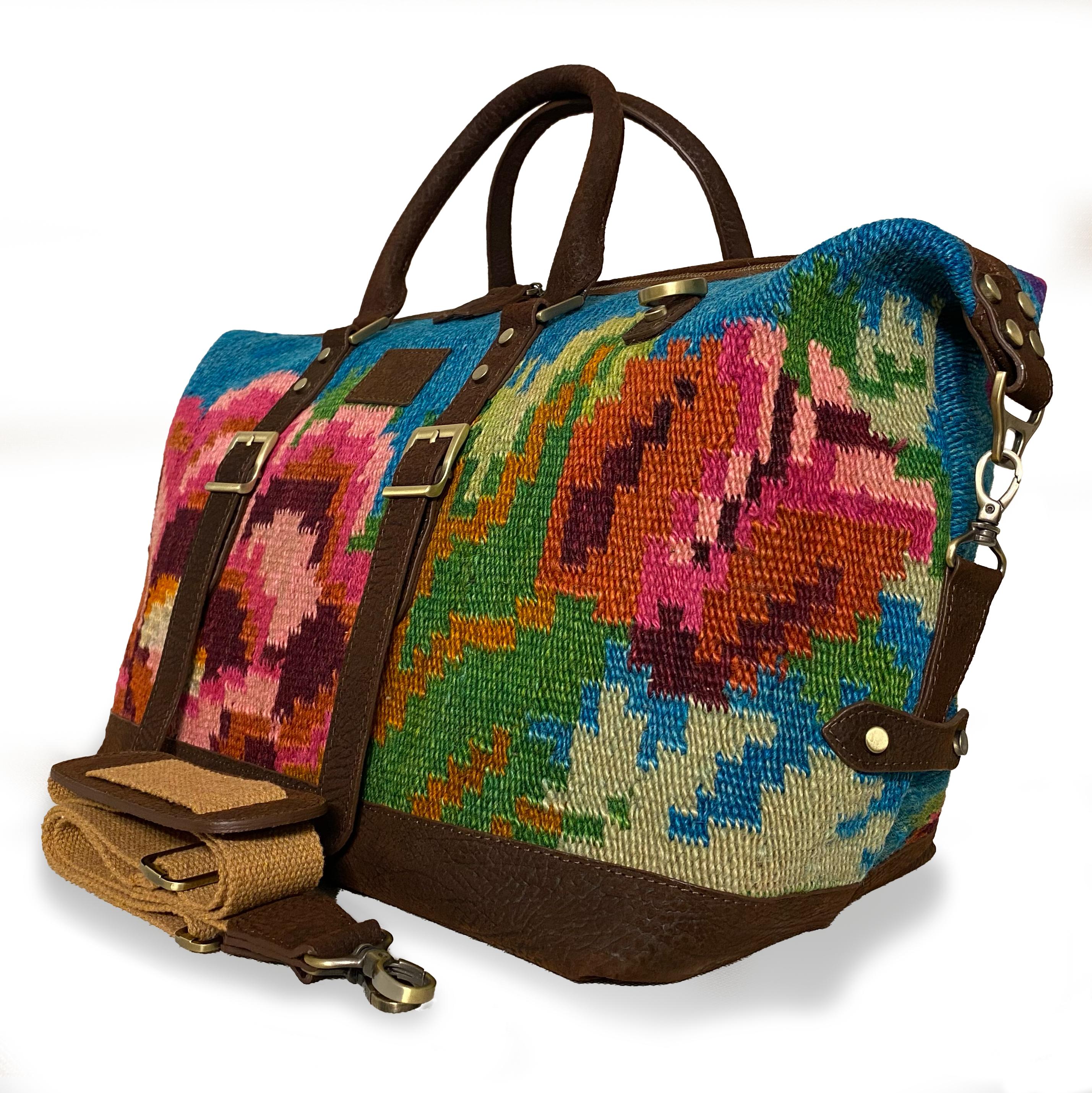 TheNonaStore Alhambra El Yapımı Antika Kilim Weekender Boho Çanta, Unisex Çanta