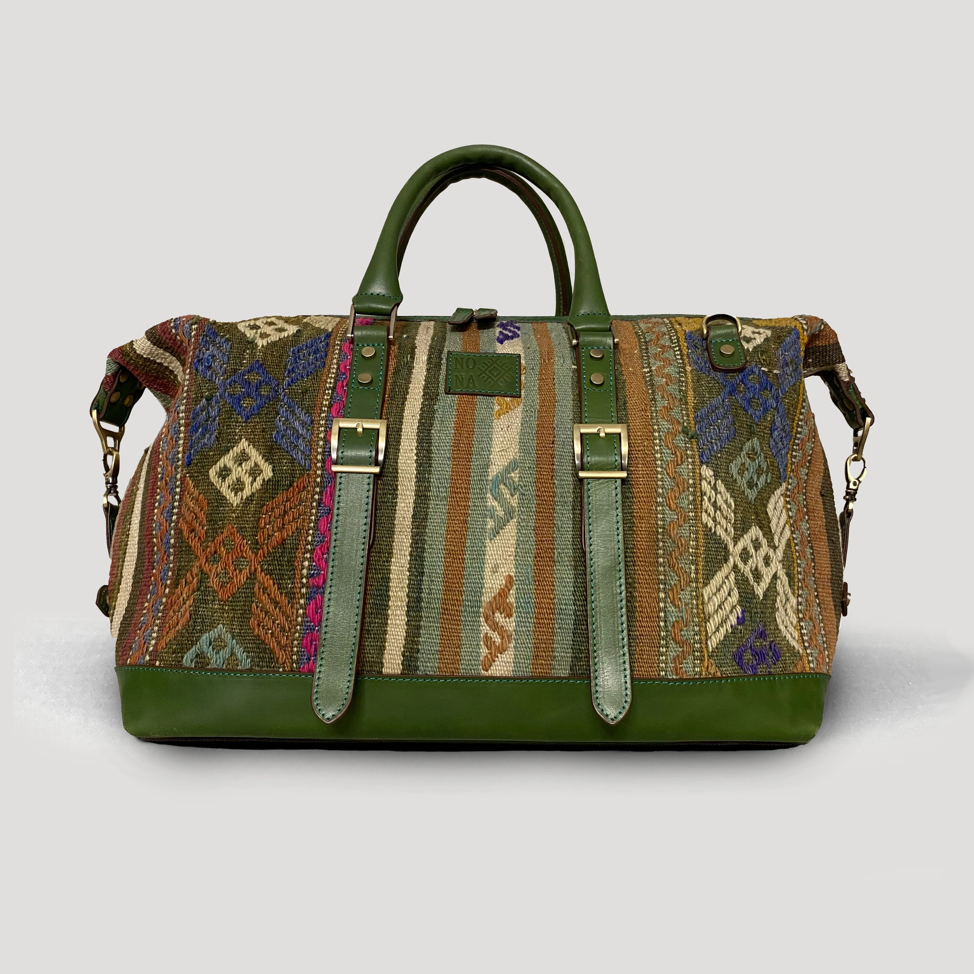 TheNonaStore Ivy Boho Bag, Handmade Antique Kilim Weekender Bag