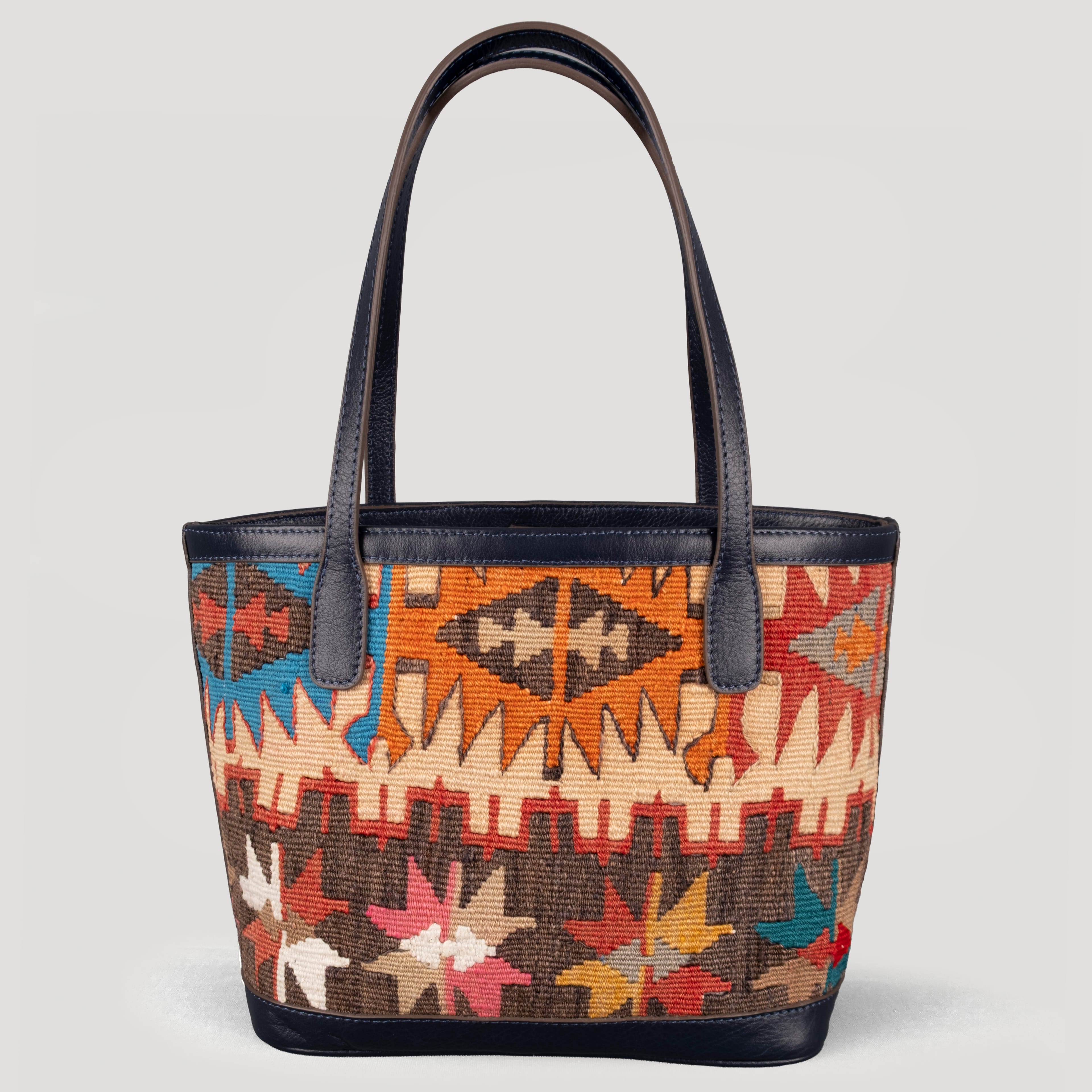 Pole Star TheNonaStore Tote Çanta, El Yapımı Antika Kilim Boho Çanta Mini