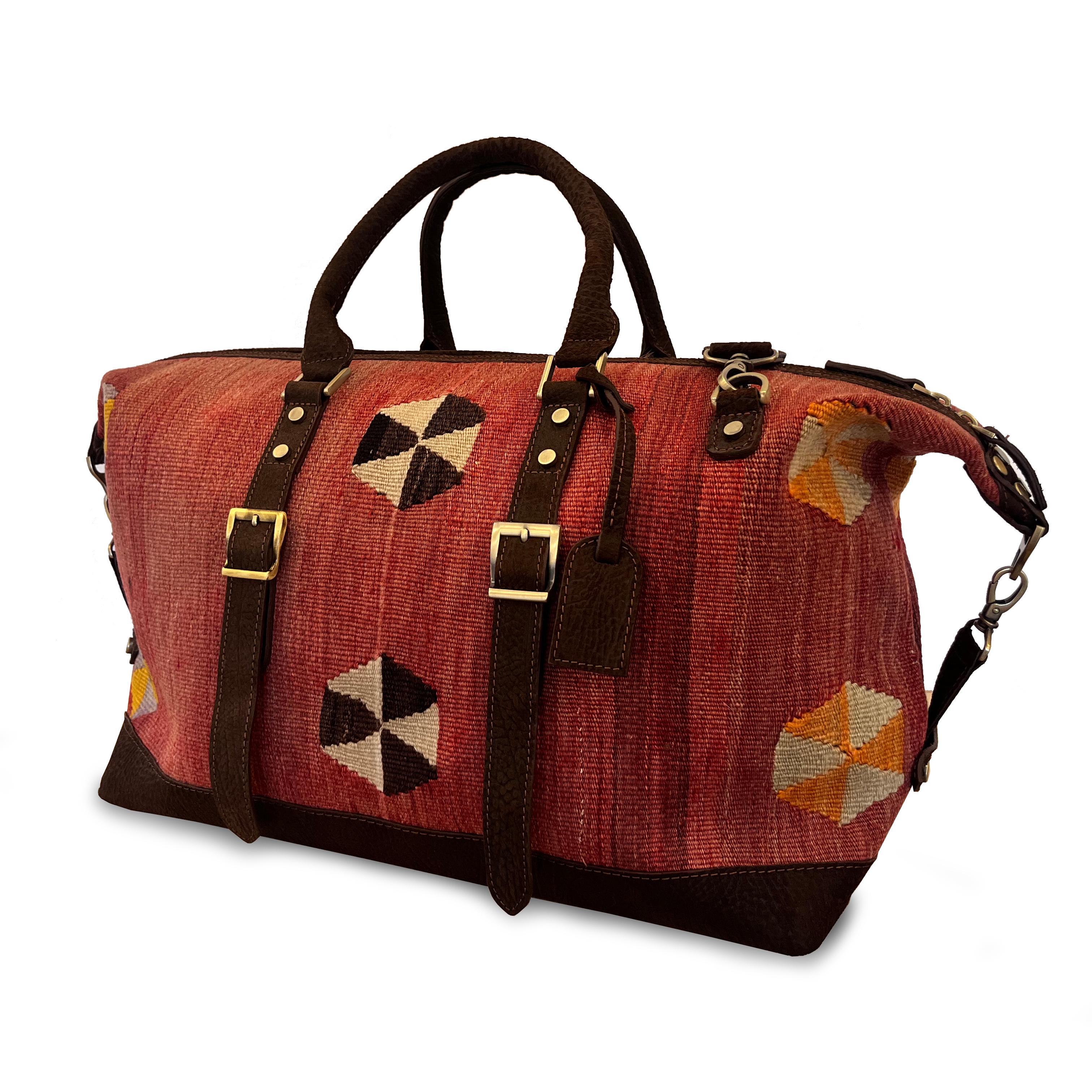 TheNonaStore Morocco El Yapımı Weekender Boho Çanta, Antika Kilim Unisex Çanta