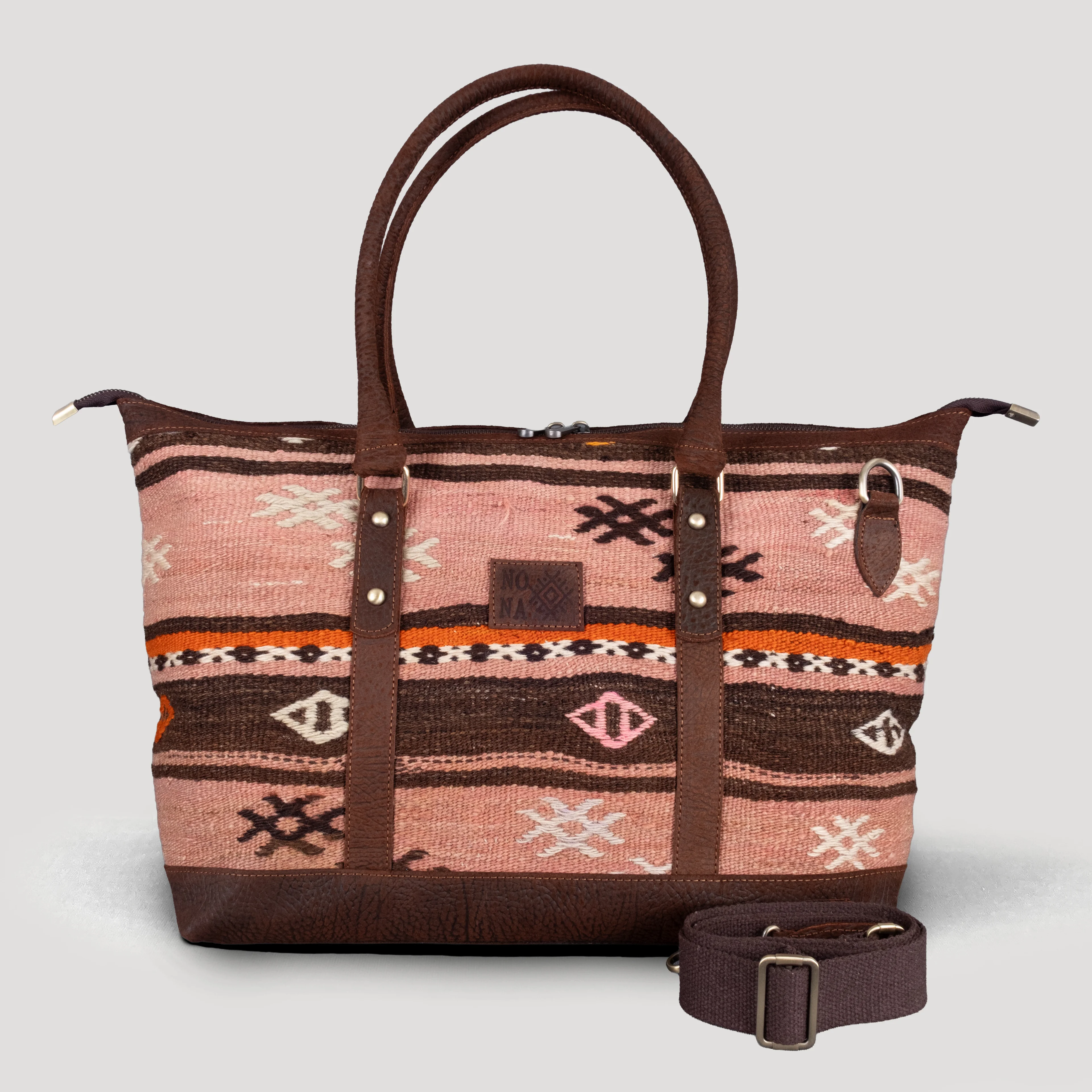 Fuse Uzun Sap Weekender El Yapımı Boho Çanta, Antika Kilim Unisex Duffel Çanta