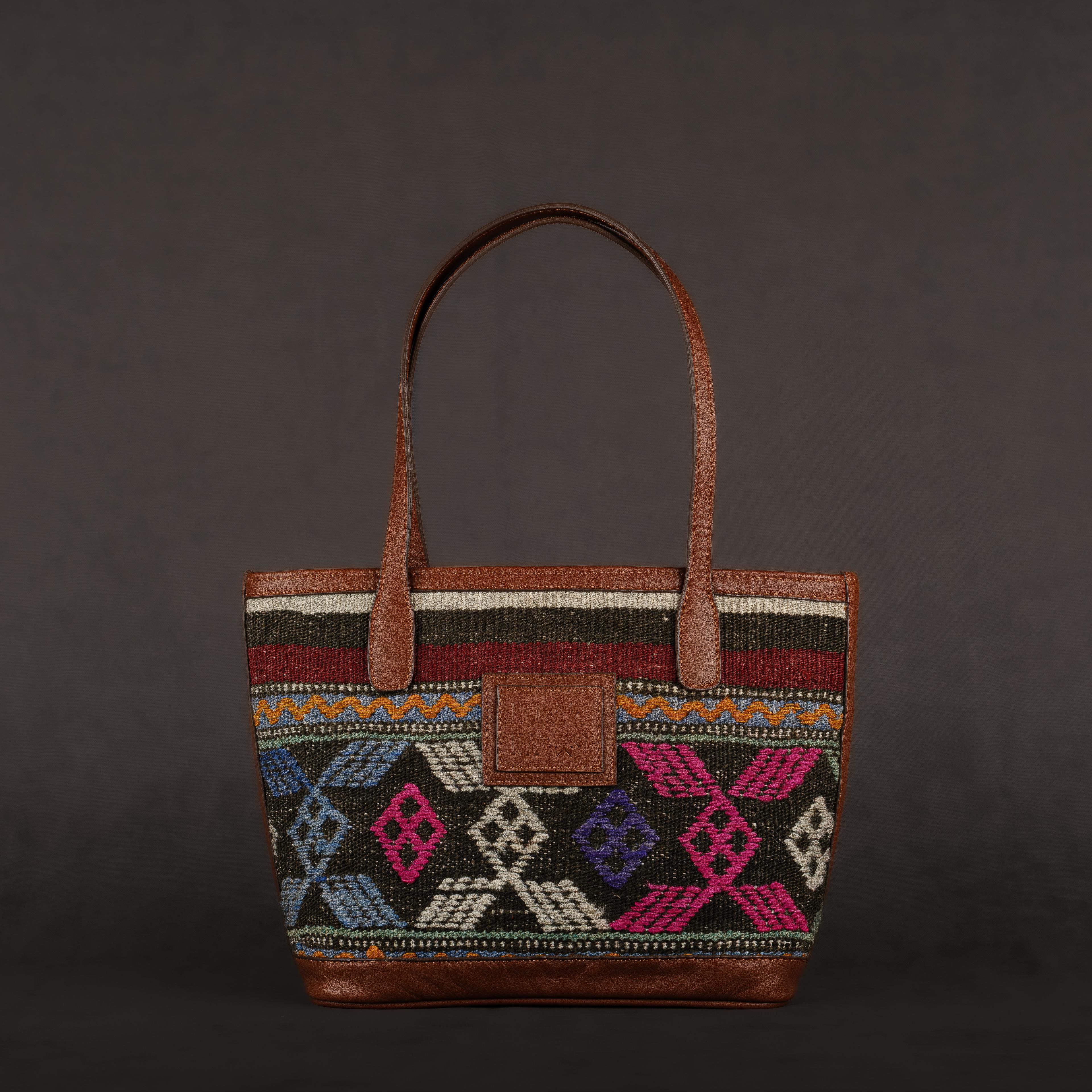 Stars Small Tote Bag, Handmade Antique Kilim Boho Bag