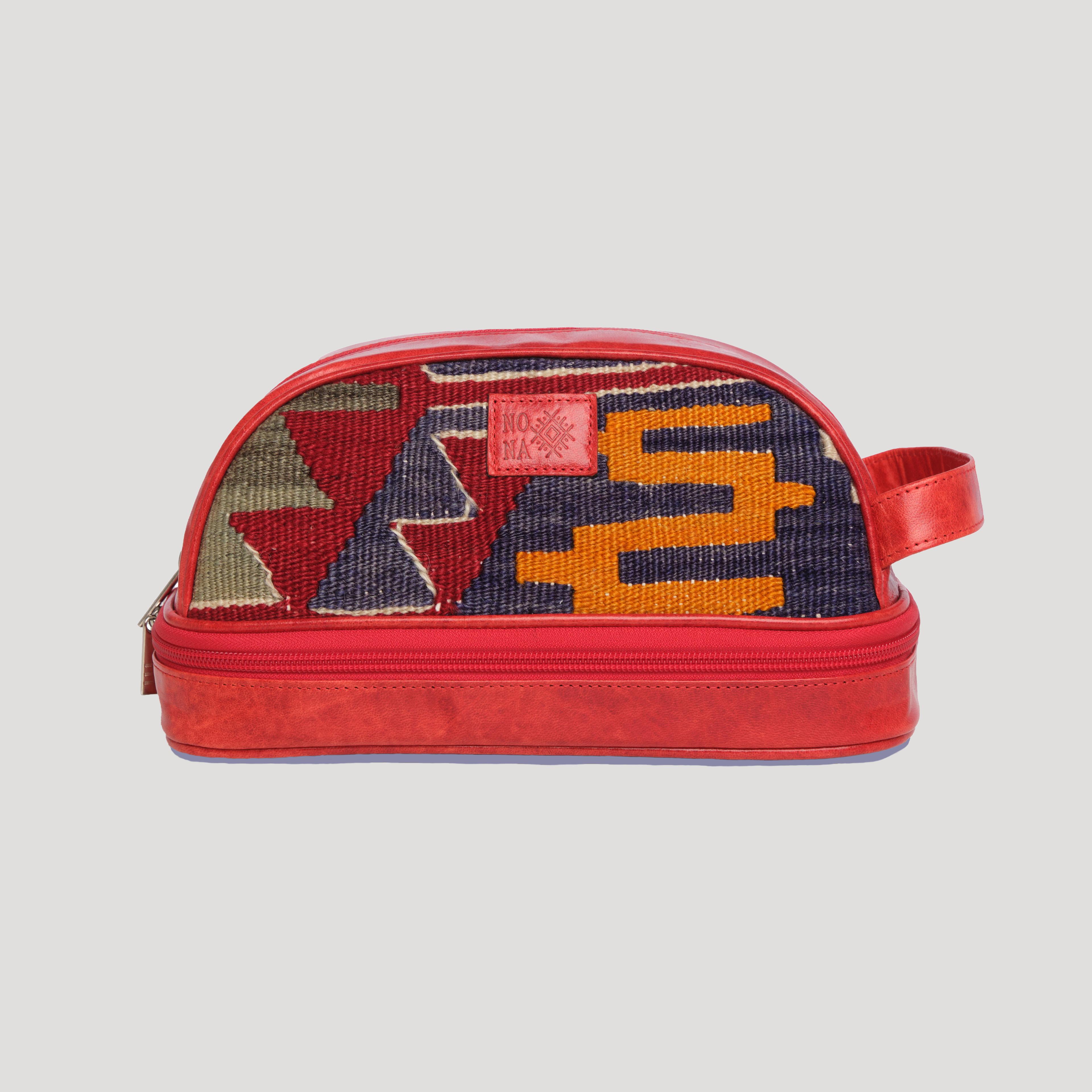 TheNonaStore Grapefruit Dopp Kit, El Yapımı Kilim Boho Makyaj Çantası